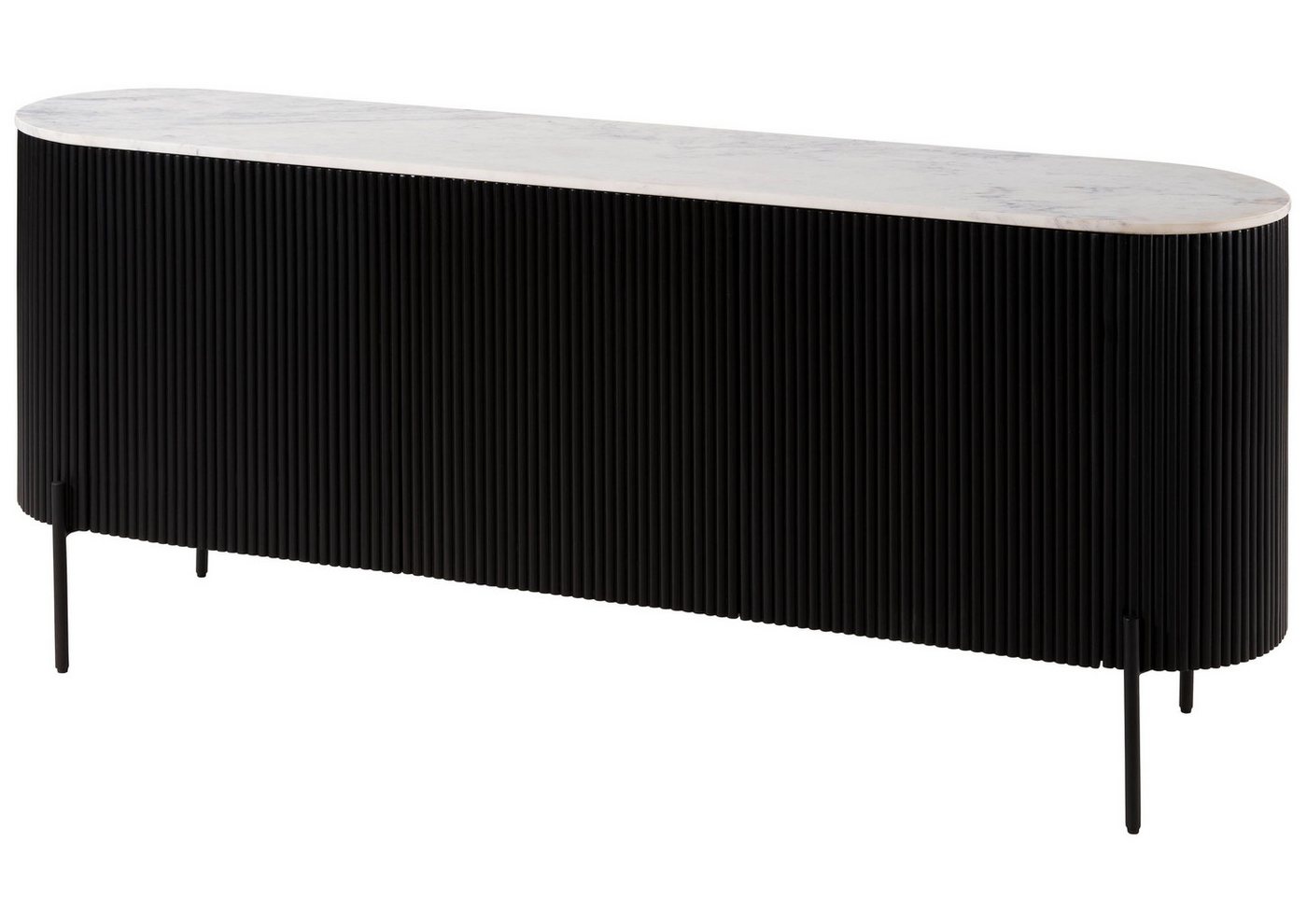 Massivmoebel24 Sideboard BARCELONA (Massivholz), Mango 180x40x76 schwarz lackiert / Marmor weiß BARCELONA #101