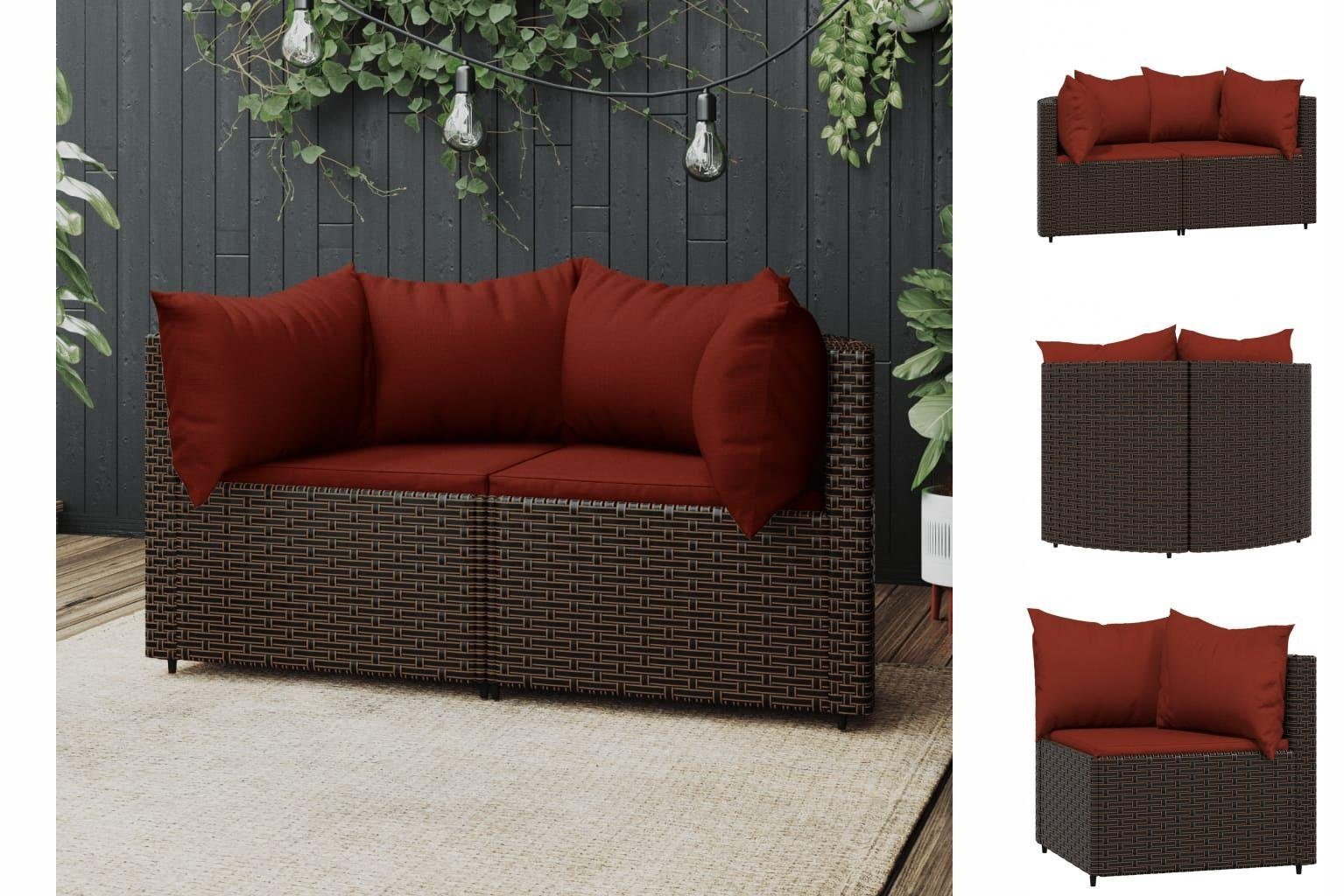 vidaXL GartenEssgruppe GartenEcksofas mit Kissen 2 Stk Braun Polyrattan