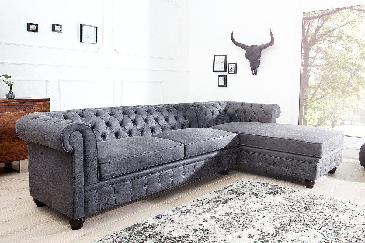 Couch Wohnzimmer Casa Chesterfield Antikgrau - Möbel in Ecksofa Padrino - Chesterfield-Sofa