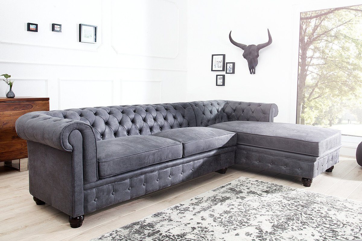 Möbel Casa Padrino in - - Antikgrau Chesterfield-Sofa Wohnzimmer Couch Chesterfield Ecksofa