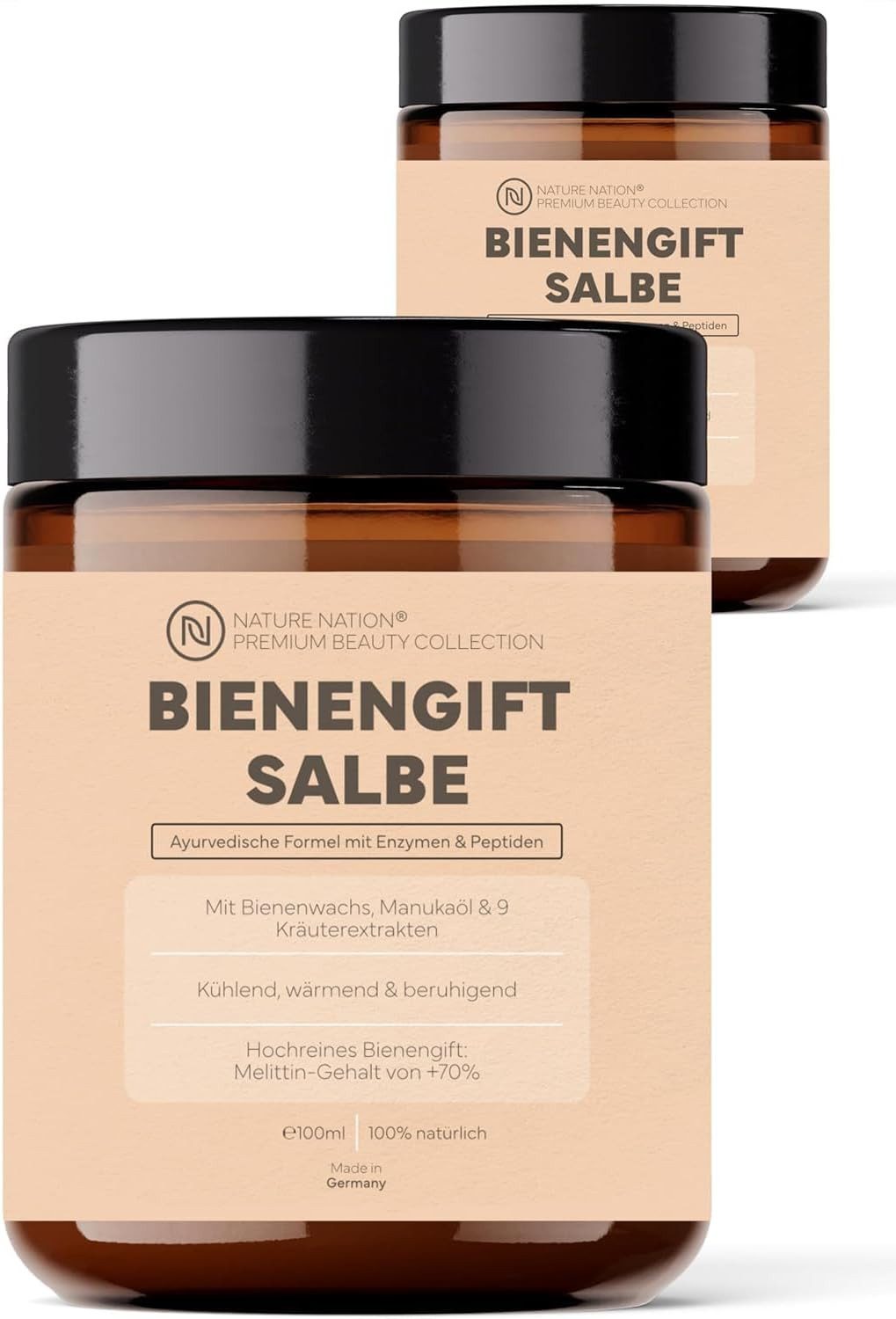 NATURE NATION Körpercreme Bienengiftsalbe: Bee Venom Creme, Bienenwachs, Kräuter; Kühlt & wärmt, 2-tlg., Hochreines Bee Venom mit >70% Melittin, 9 Kräuterextrakte