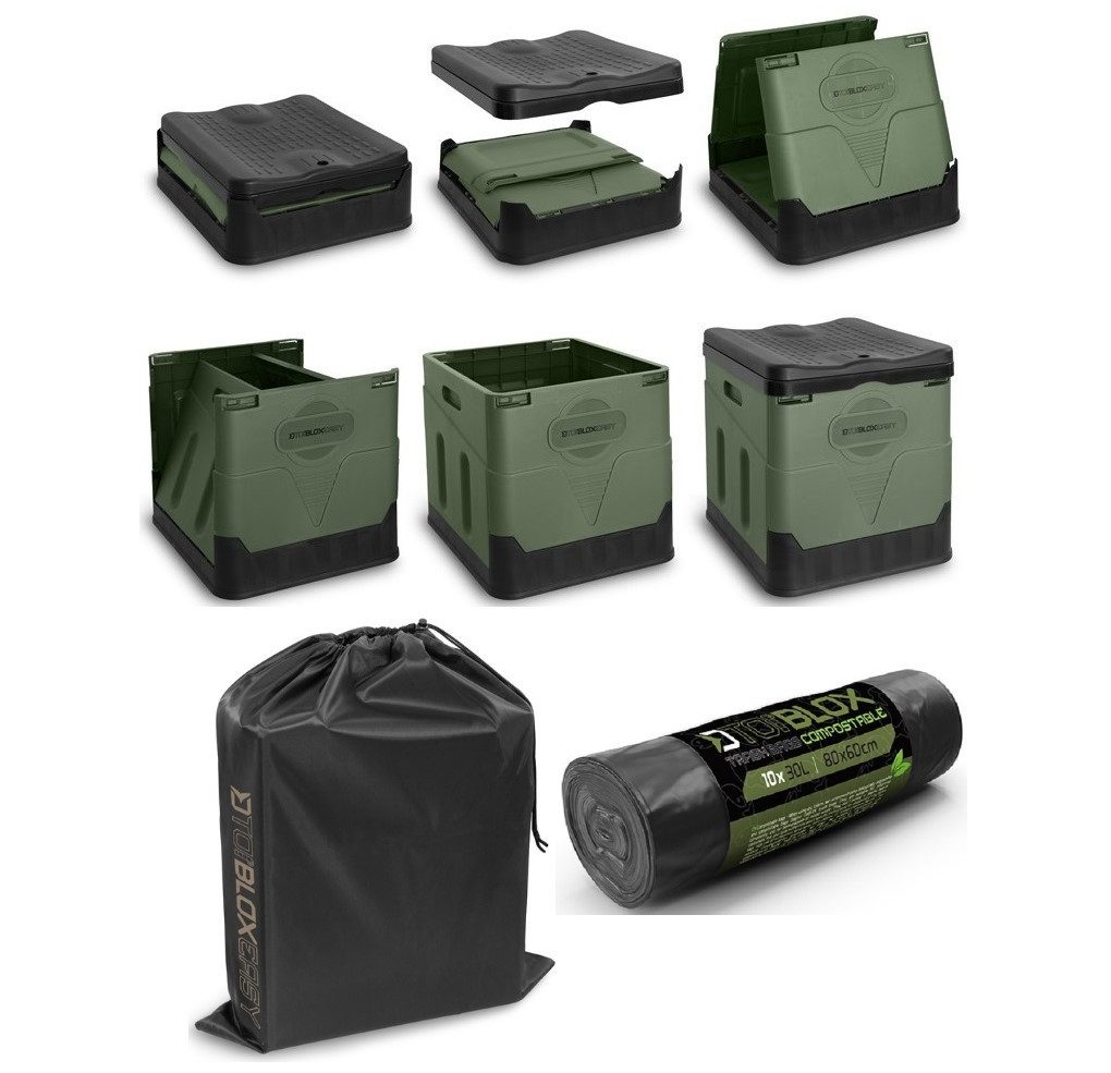 Delphin.sk Campingtoilette Klo Easy + Beutel - Angeln Camping Outdoor Reisen Stromausfall, (12-St), Lässt sich leicht aufbauen und eignet sich gut zum Lagern