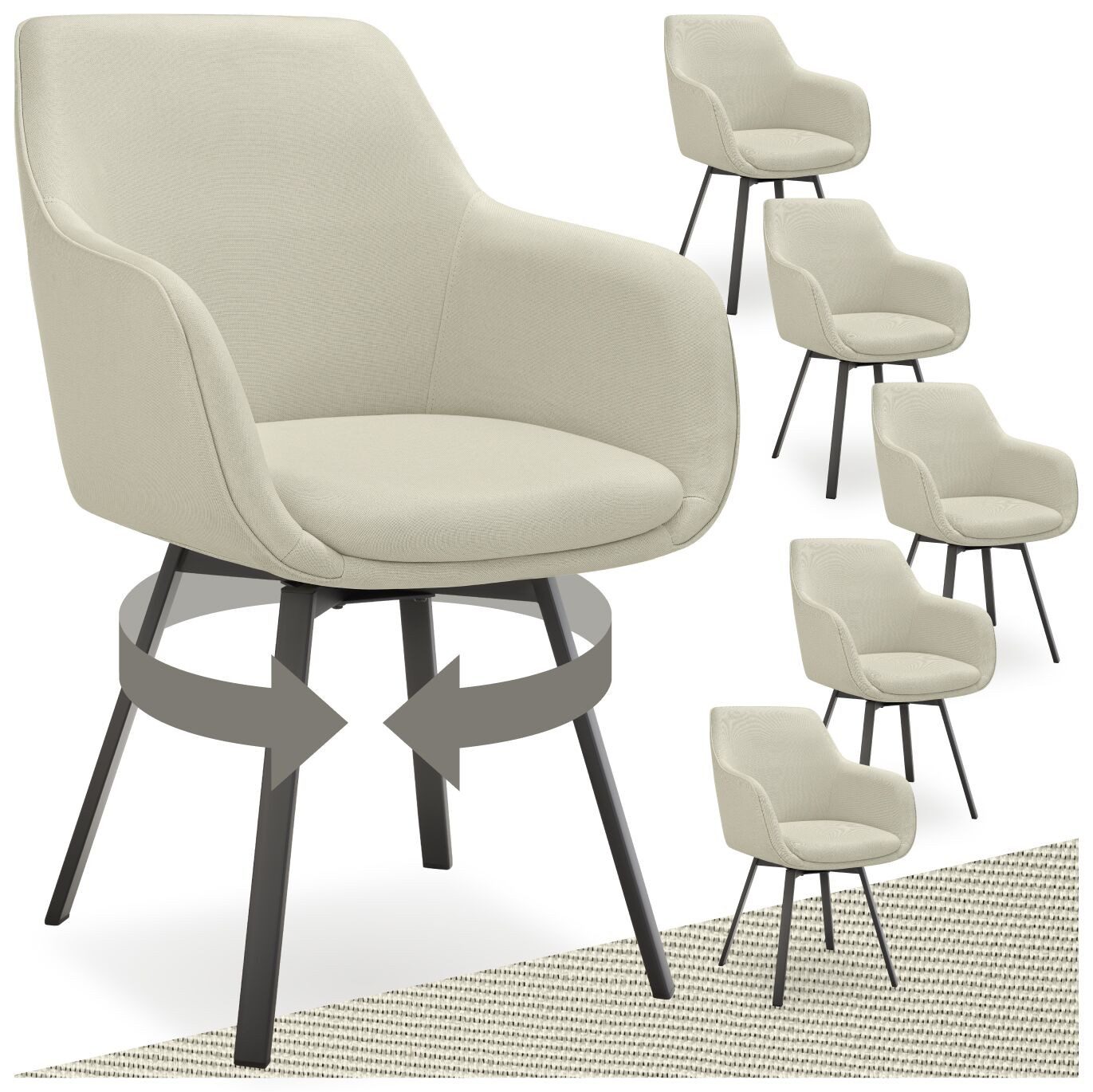 tectake Esszimmerstuhl Drehbarer Armlehnstuhl Alicon, gepolstert (Set, 6 St günstig online kaufen