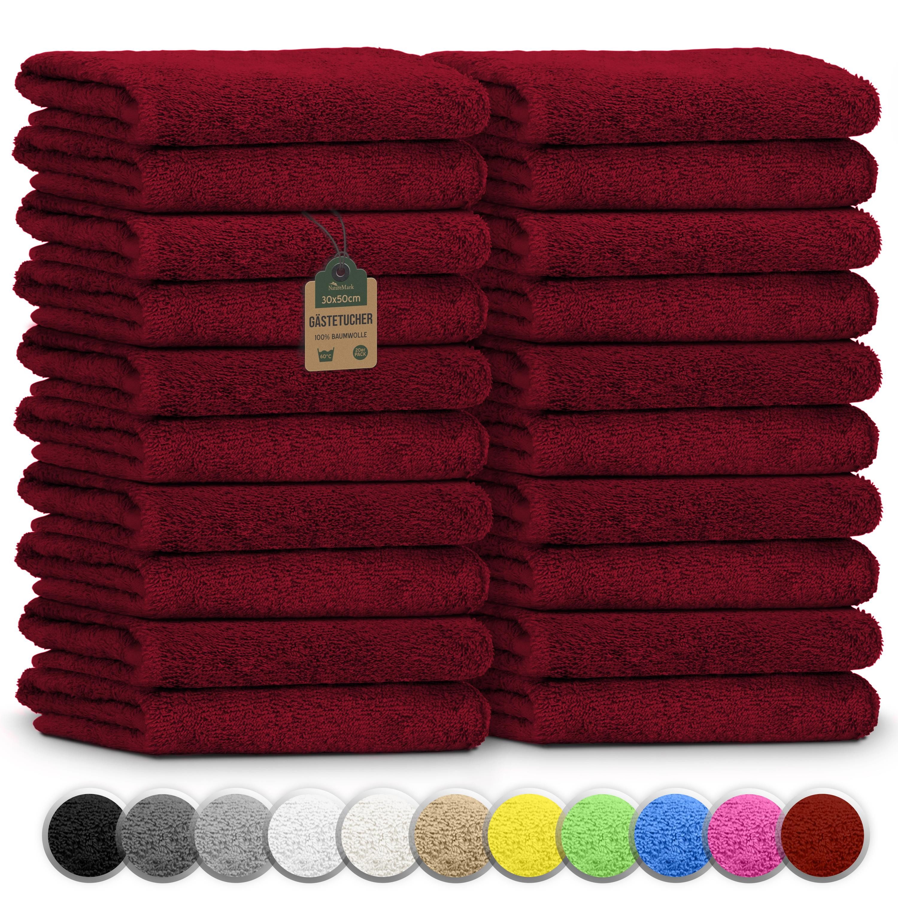 NatureMark Gästehandtuch 20er-Sparpack Frottier Gästetücher 30x50cm, 100% Baumwolle (20-St), Gästehandtuch 30x50cm Bordeaux rot