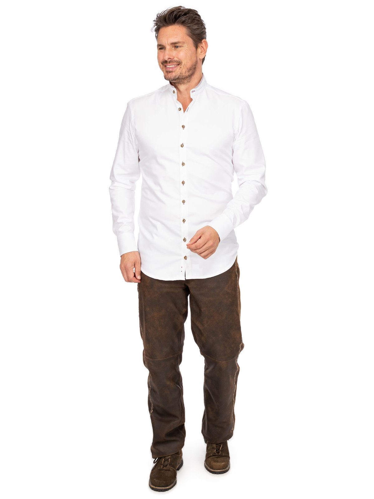 Gipfelstürmer Trachtenhemd Hemd Stehkragen 420004-3829-138 weiß hochrot (Slim