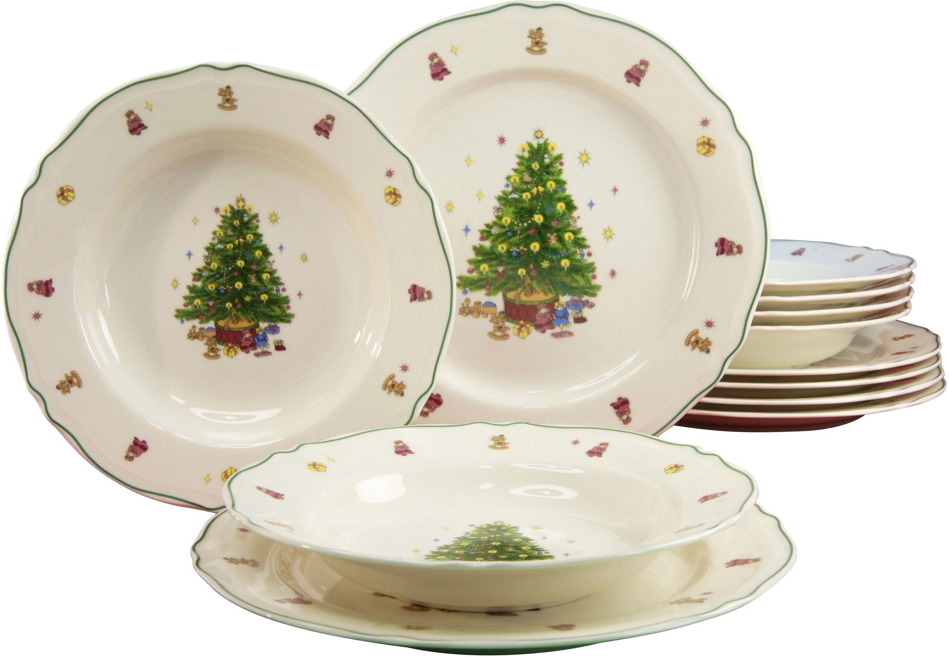 CreaTable Tafelservice »Tannenbaum« (12tlg), Porzellan, verspielte