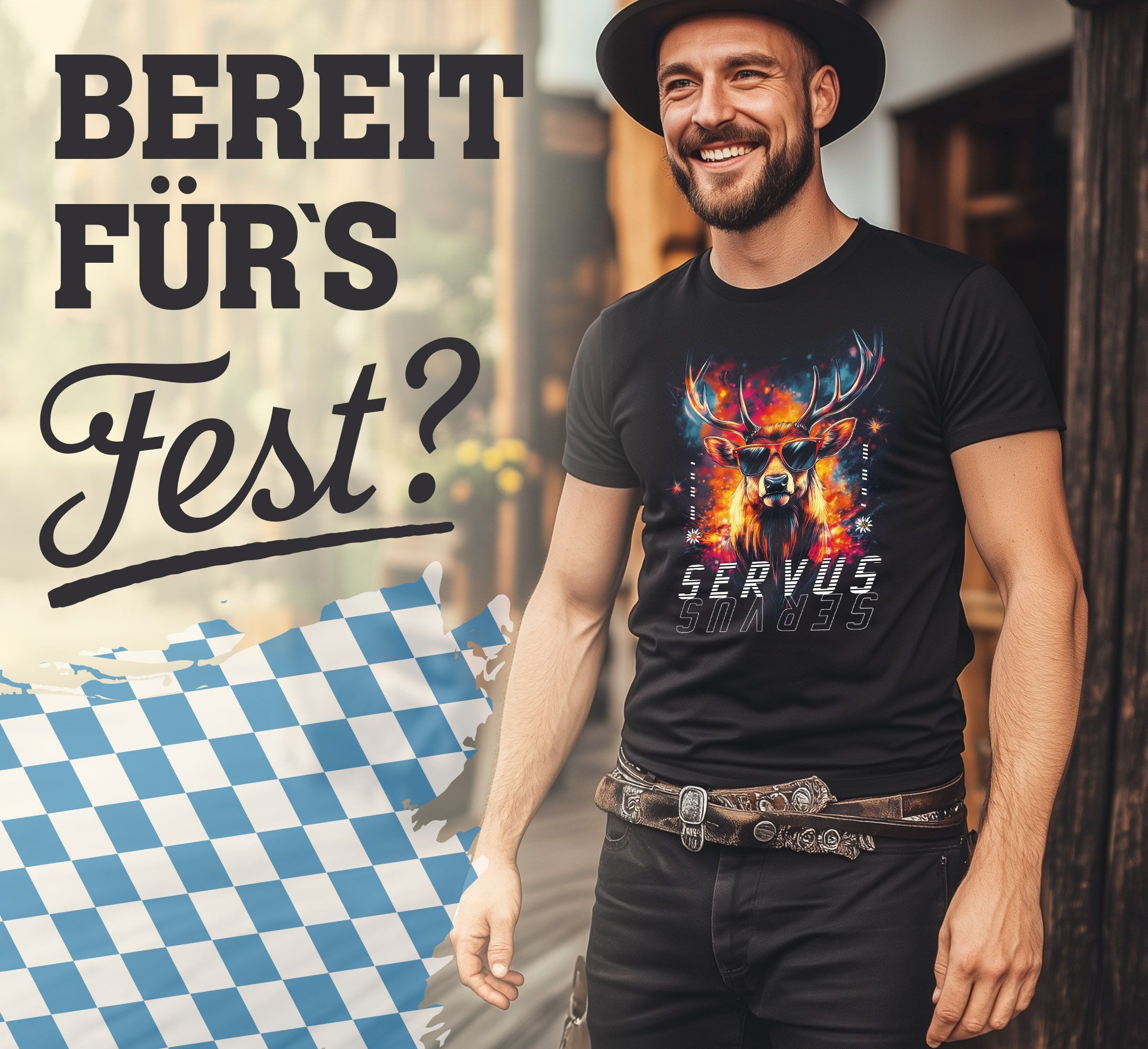 Neverless Print-Shirt Herren T-Shirt Servus Hirsch Trachtenshirt Modern Tec günstig online kaufen
