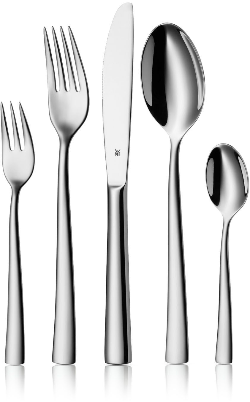 WMF Besteck-Set Philadelphia in schlanker Optik, ergonomische Haptik, Wellenschliff (60-tlg), 12 Personen, Cromargan® Edelstahl Rostfrei 18/10, spülmaschinengeeignet, optimale Schärfe, hochwertiger Besteckkasten