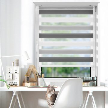 Doppelrollo rollos für Fenster ohne Bohren 130cm, OUBO, Lichtschutz, freihängend, mit Klemmträger, Klemmfix, livhtdurchlässig und verdunkelnd