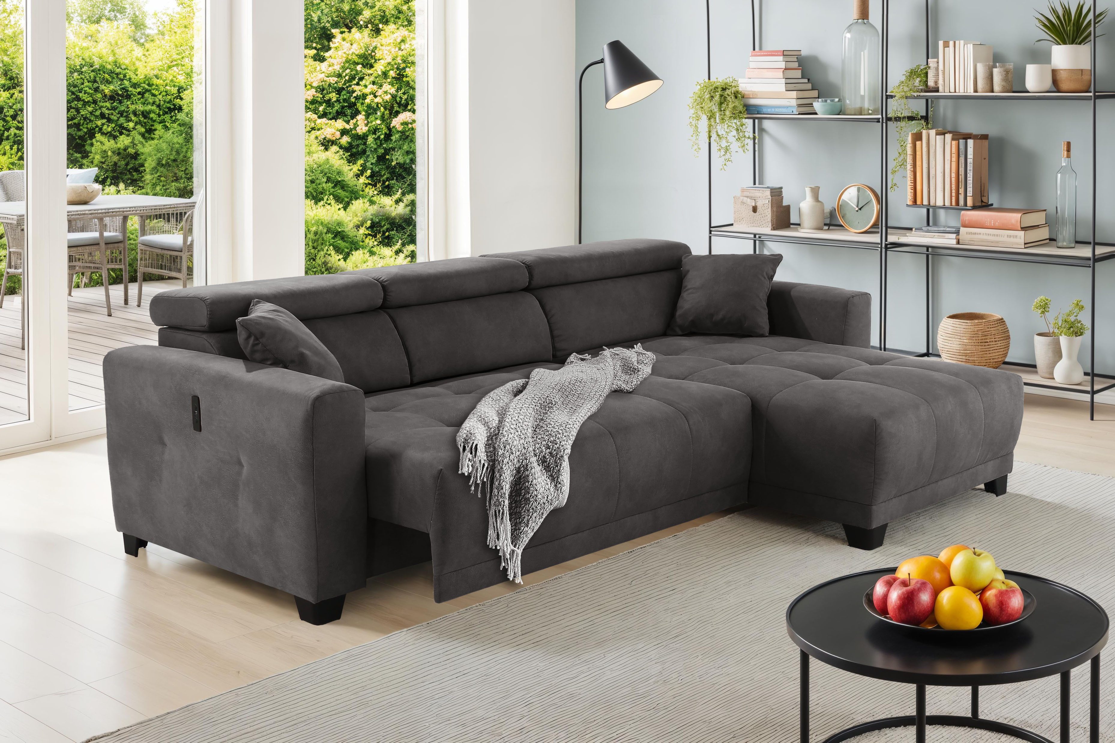 Jockenhöfer Gruppe Ecksofa Cremona L-Form, B: 263 cm, mit 30 cm elektr. Sitztiefenverstellung, 140kg Belastbarkeit je Sitz, Kopfteilverstellung & USB-Anschluss