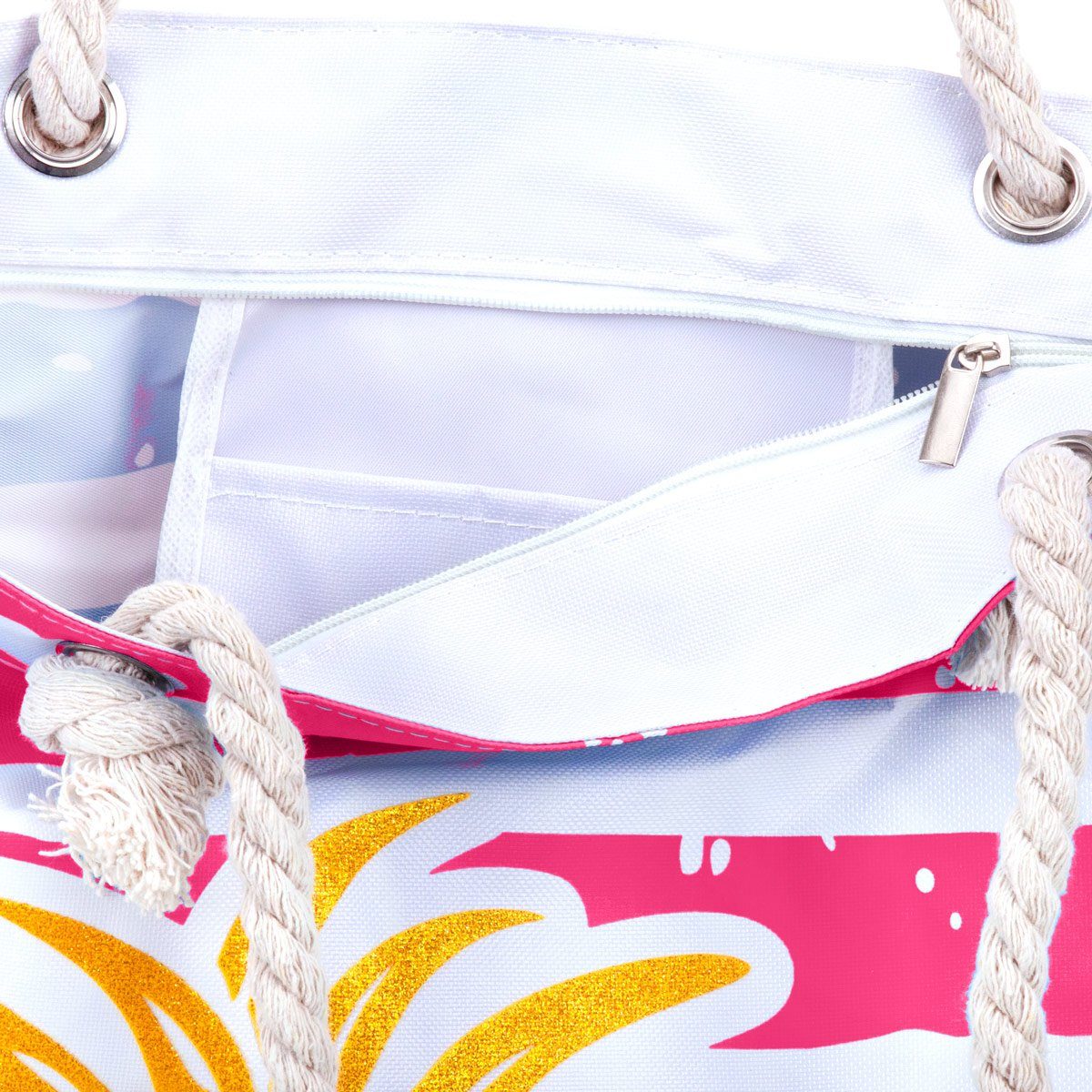 breiter Strandtasche Kordel Schultertasche compagno XXL pink Bag Shopper Ananas Strandtasche Beach (1-tlg), mit