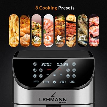 Lehmann Heißluftfritteuse Friteuse mit bis zu 10 Programmen mit Digitalem LED-Touchscreen, 1800,00 W, Temperaturregelung 76-200°C, Timer, gesunde Lebensmittel ohne Öl