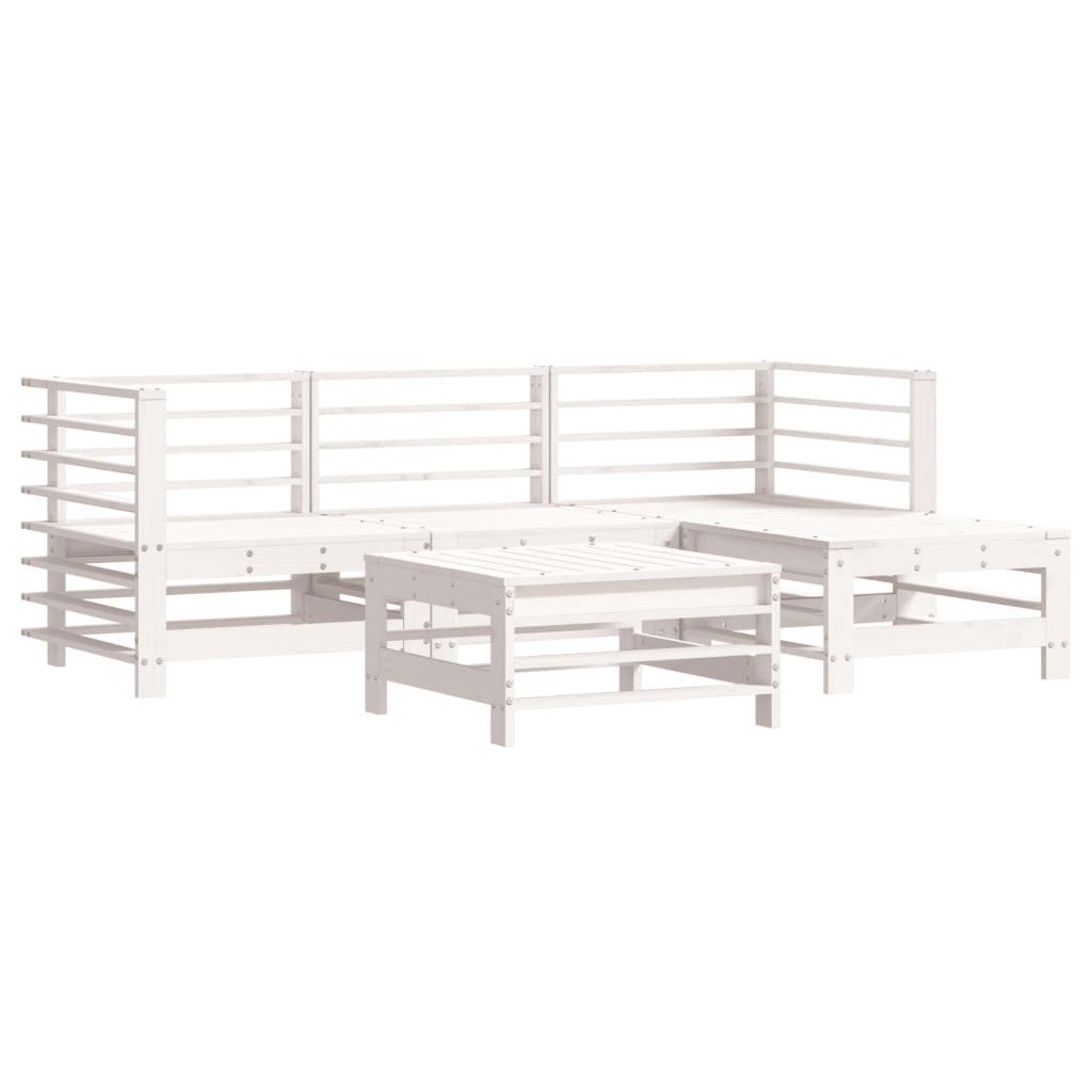 vidaXL Gartenlounge-Set 5-tlg. Garten-Lounge-Set mit Kissen Weiß Massivholz, (5-tlg)