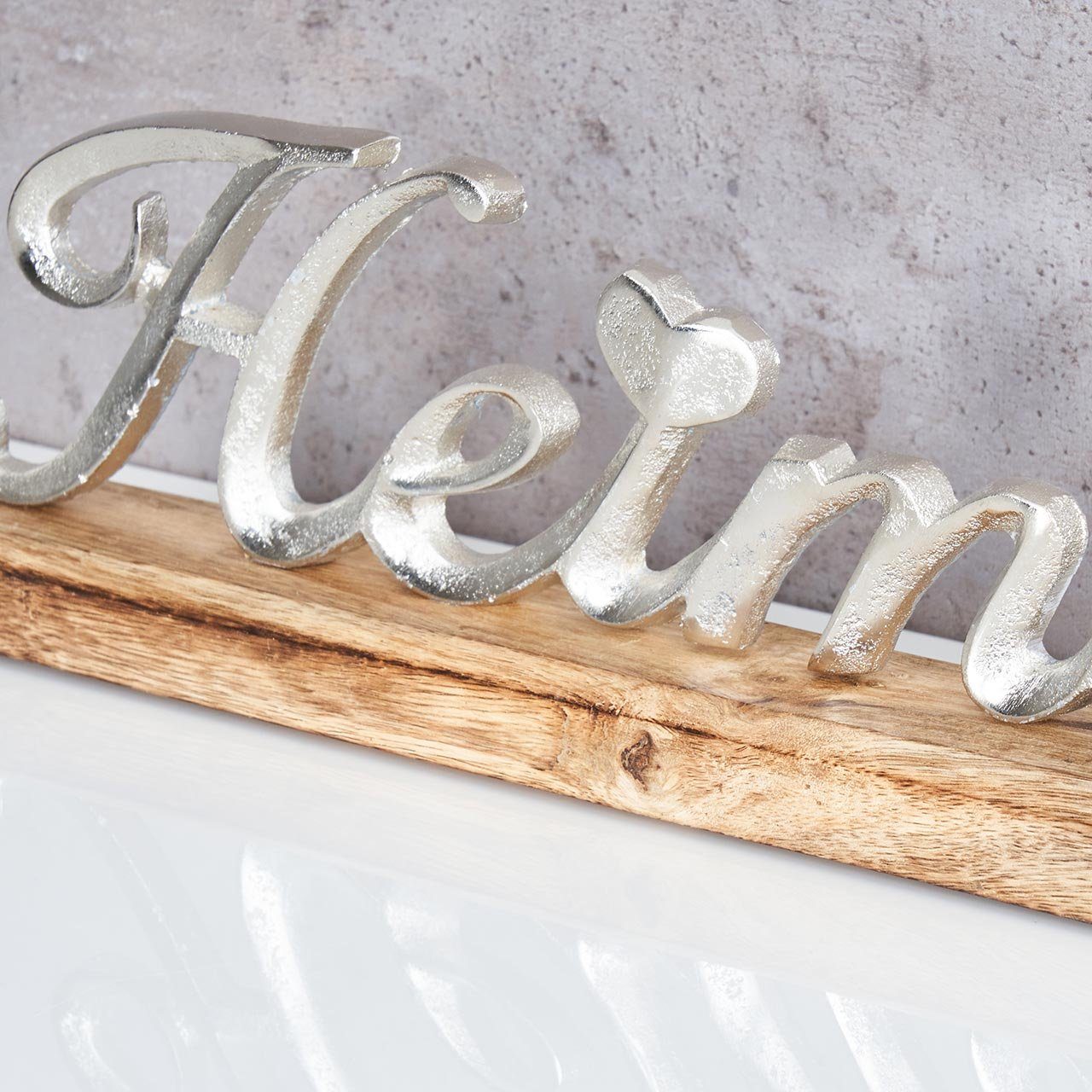 Levandeo® Deko-Schriftzug, Schriftzug Heimat L40cm Tischdeko Holz Metall Mango Silber Deko