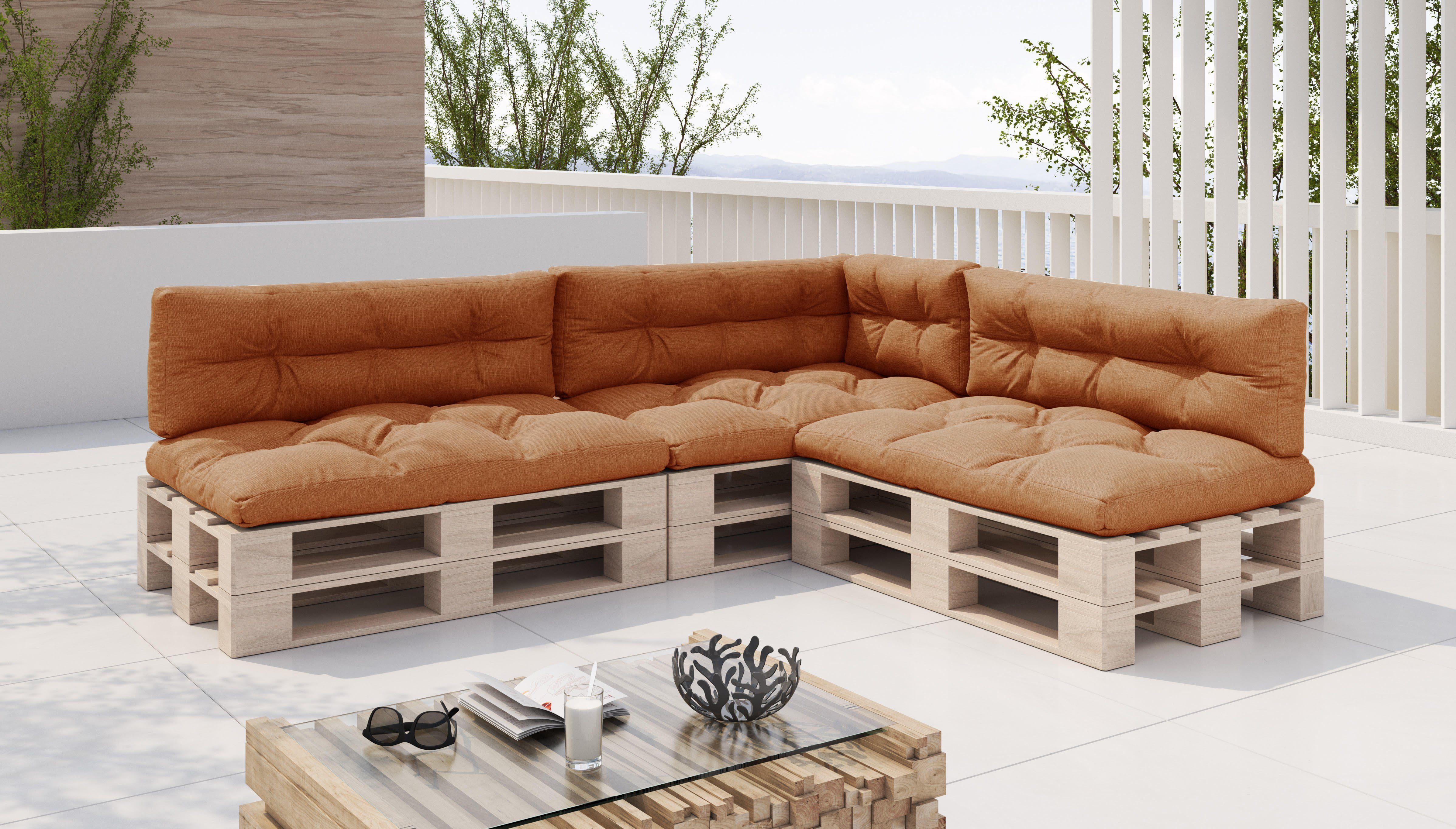 sunnypillow Palettenkissen 7er Set: 3x Sitzkissen + 3x Rückenkissen + 1x Seitenkissen, palettenmöbel palettencouch polsterauflage 120 x 80