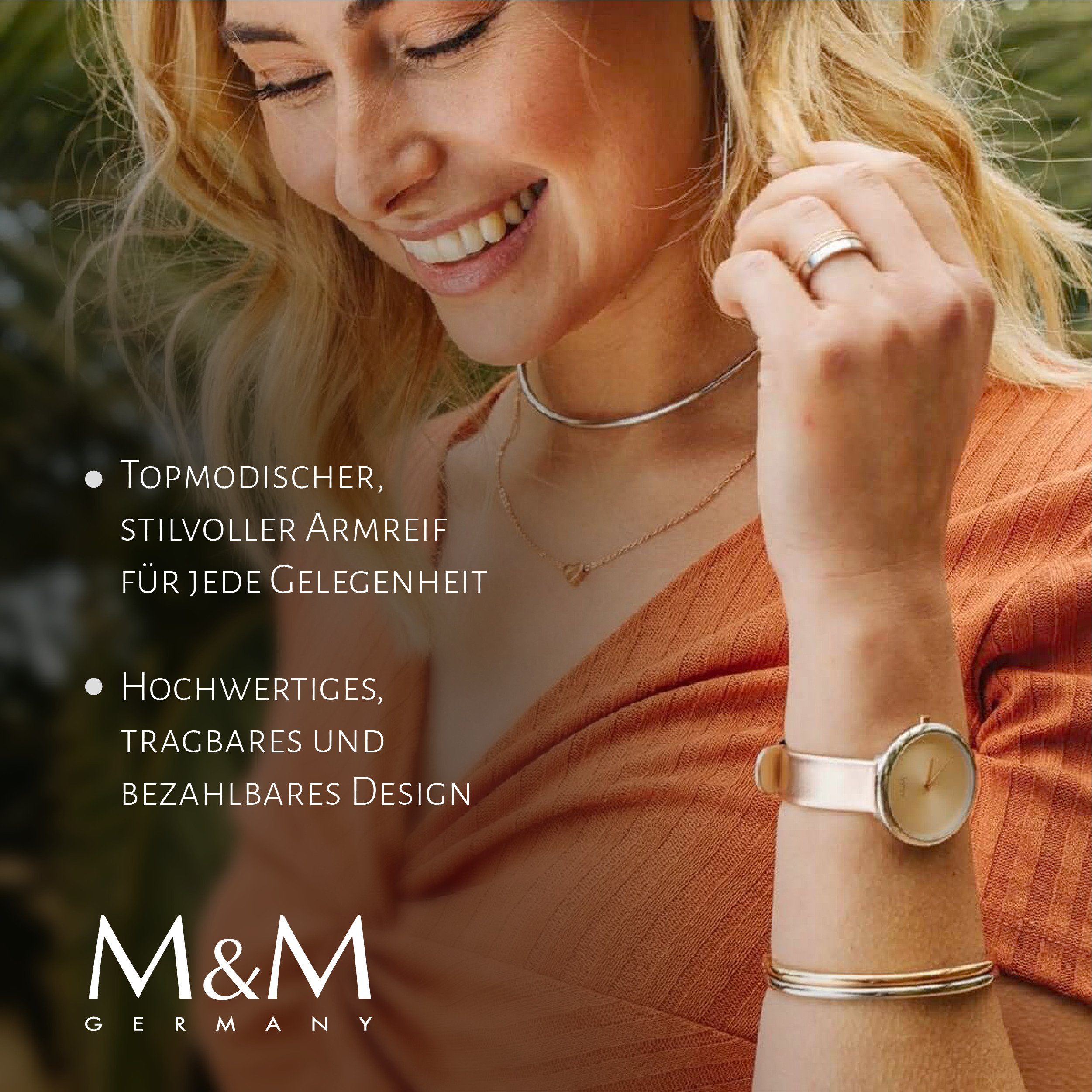 M&M Armreif Armreif Damen gold schlicht, Breite 4mm Fine Line (1-tlg), Edelstahl IP vergoldet, deutsche Qualität, inkl. edles Schmucketui