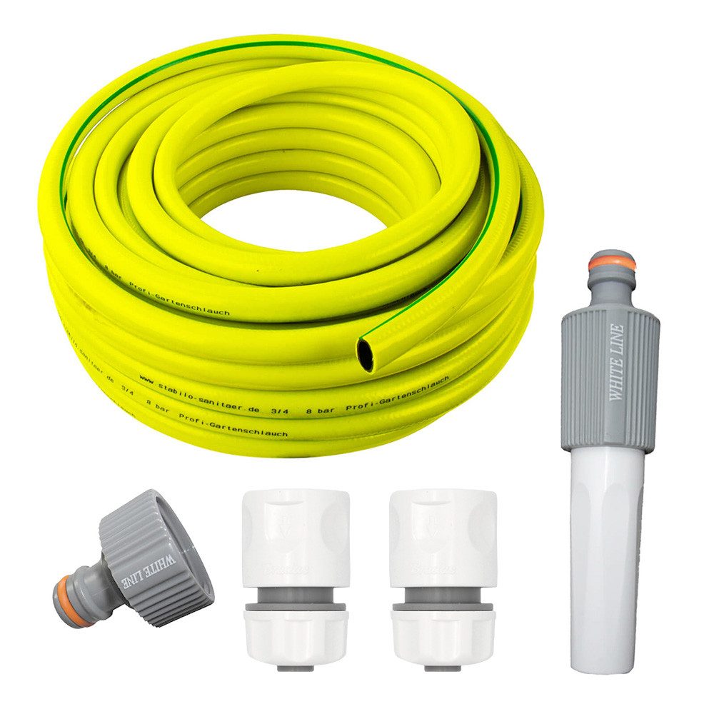 Stabilo Sanitär Gartenschlauch Profi Gartenschlauch Set 1/2 Zoll 25m mit Armaturen Klick-Stecksystem