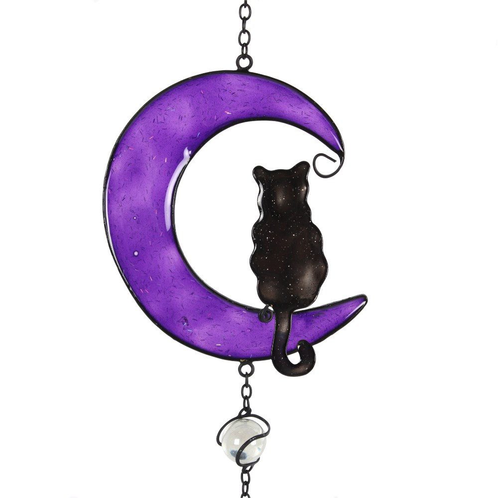 Figuren Shop GmbH Windspiel Windspiel - Schwarze Katze auf lila Sichelmond - Fantasy Dekoration