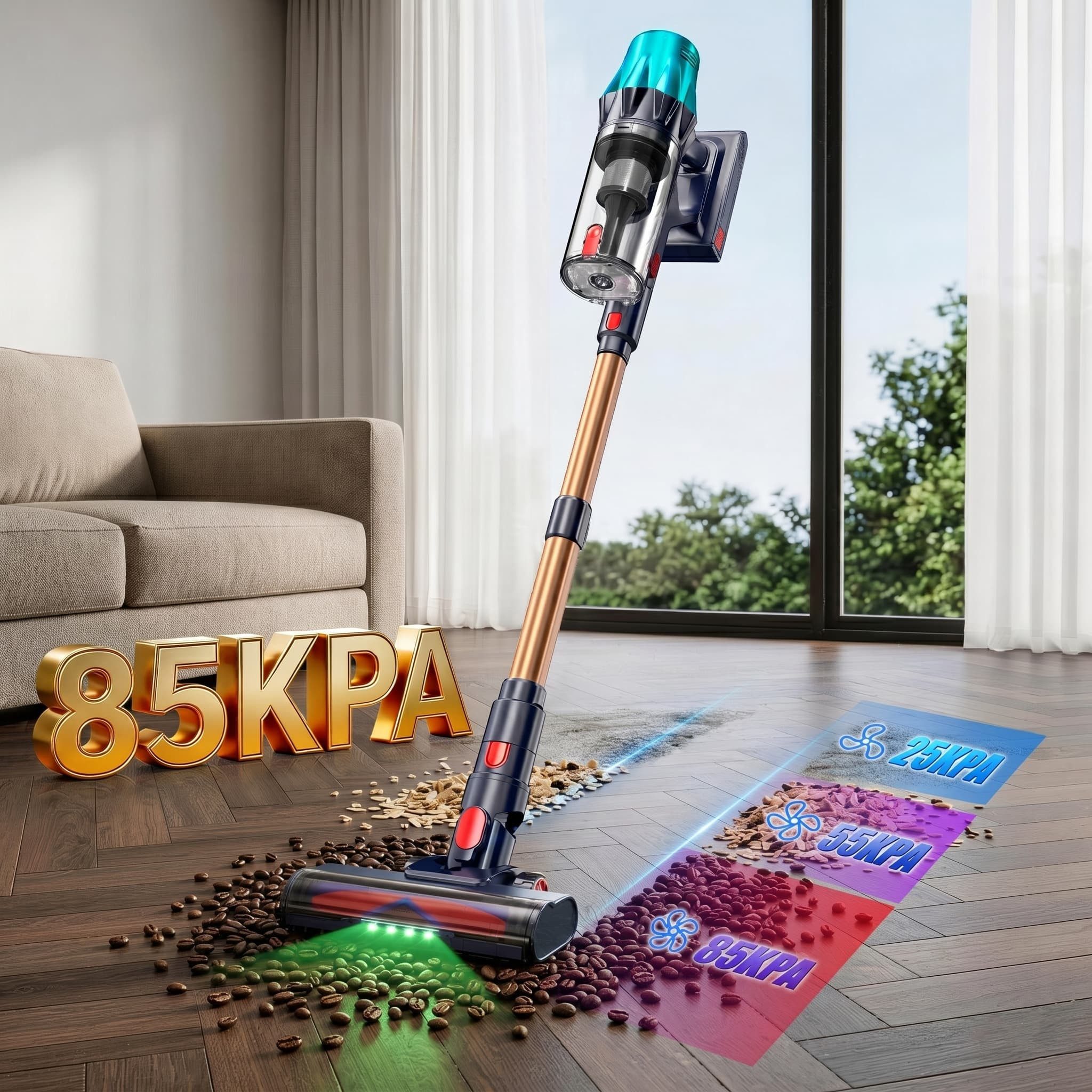 Blossom Akku-Hand-und Stielstaubsauger Akku Staubsauger Staubsauger Kabellos 85000Pa/70Min/2,1L, 700 W, beutellos, 52dB leise/6-Stufen-Filter/OLED Display,Ideal für Böden/Teppiche/Auto