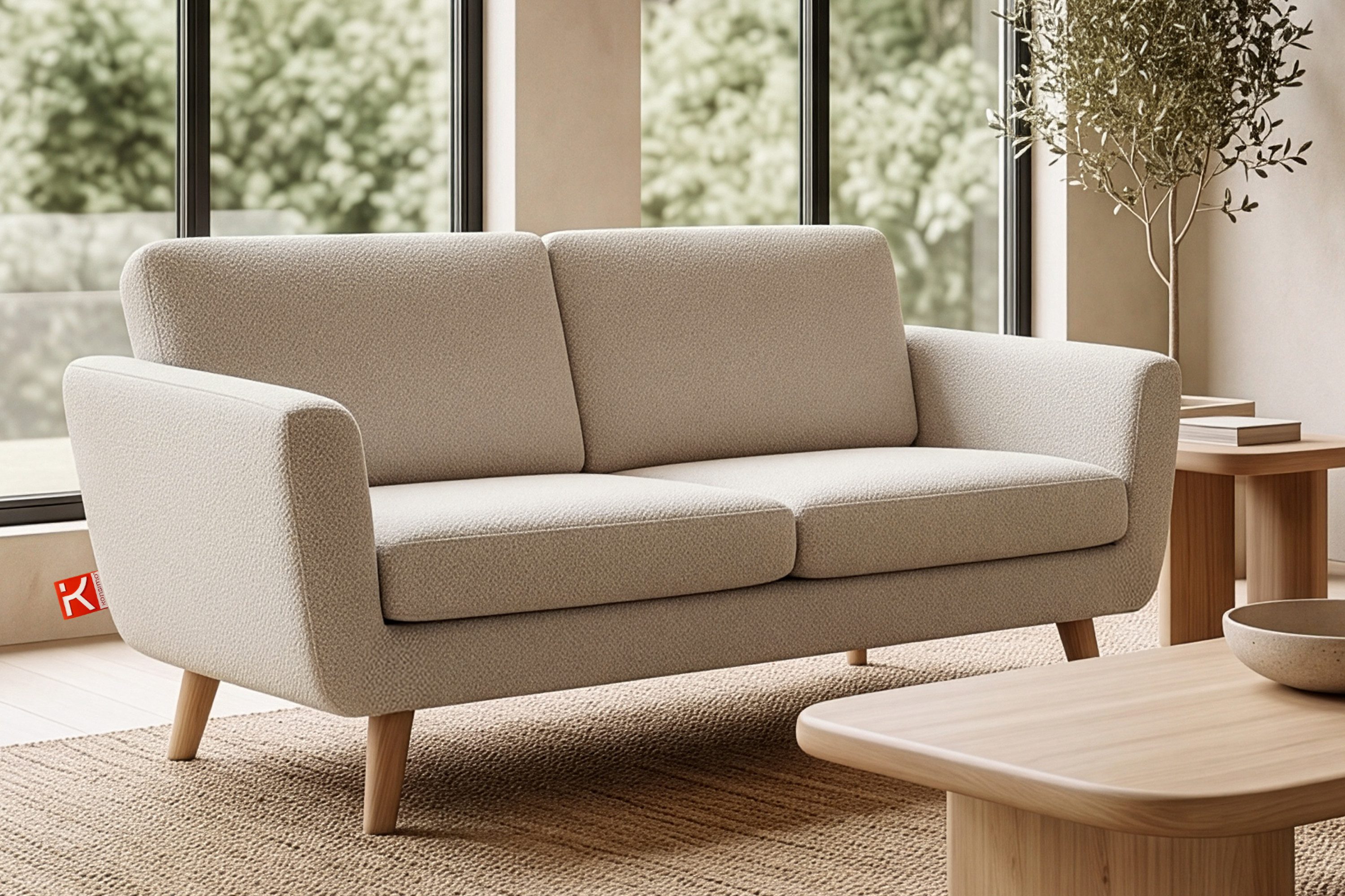 KONSIMO® 2-Sitzer TAGIO Sofa, hergestellt in der EU, 5 Jahre Garantie, Scandi-Stil, mit Armlehnen, Gestell aus Massivholz