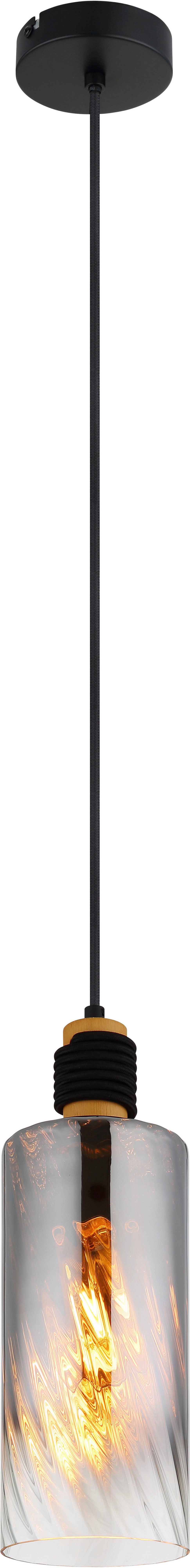 GLOBO LIGHTING Hängeleuchte OSBORNE, ohne Leuchtmittel, Hängeleuchte Schwarz/Holz, Rauchglas, klar verlaufend, E27