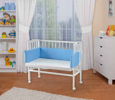 Waldin Beistellbett Baby Beistellbett, Matratze, Stoffset, Buche massiv, verstellbar