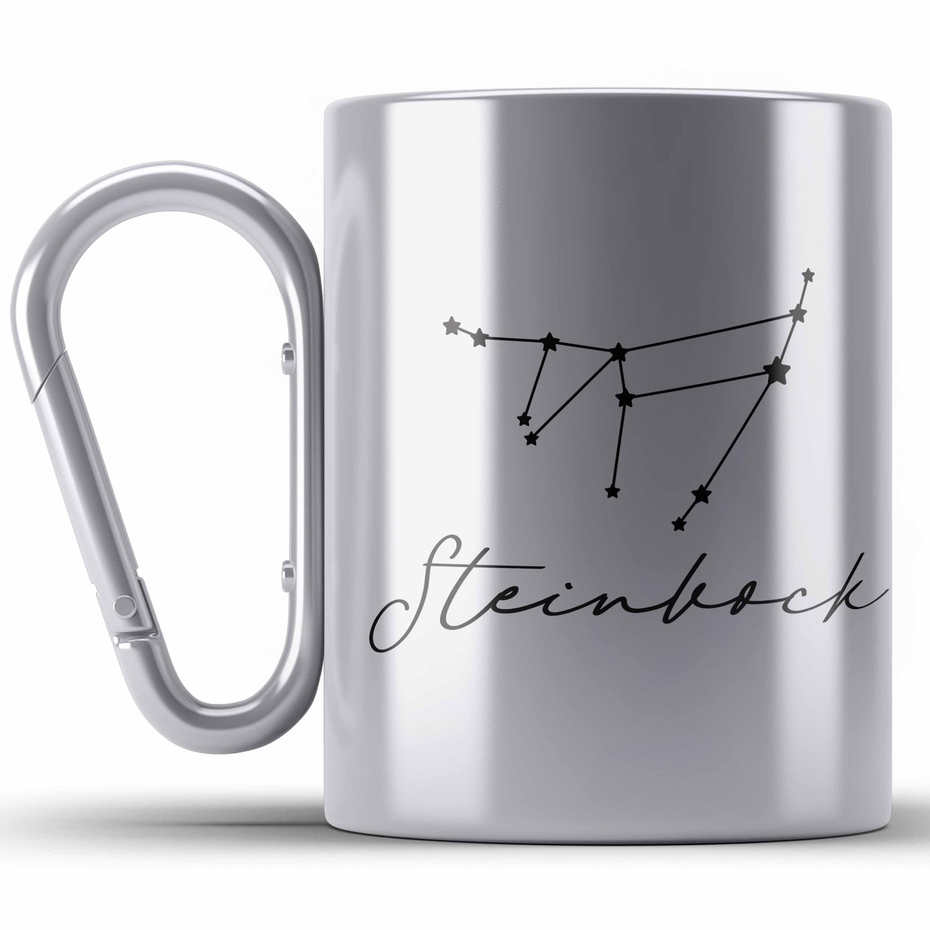 Trendation Thermotasse Steinbock Sternzeichen Edelstahl Tasse Geschenk Horoskop Tierkreiszeic Silber