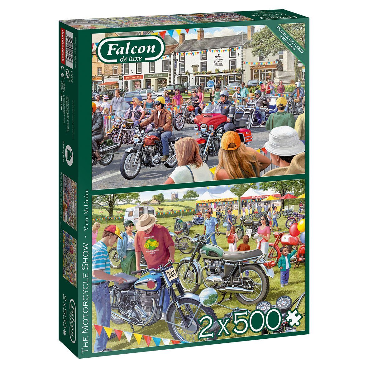 Jumbo Spiele Puzzle Falcon Victor McLinden Die Motorradausstellung 2x500 Teile Puzzle, 500 Puzzleteile, Made in Europe