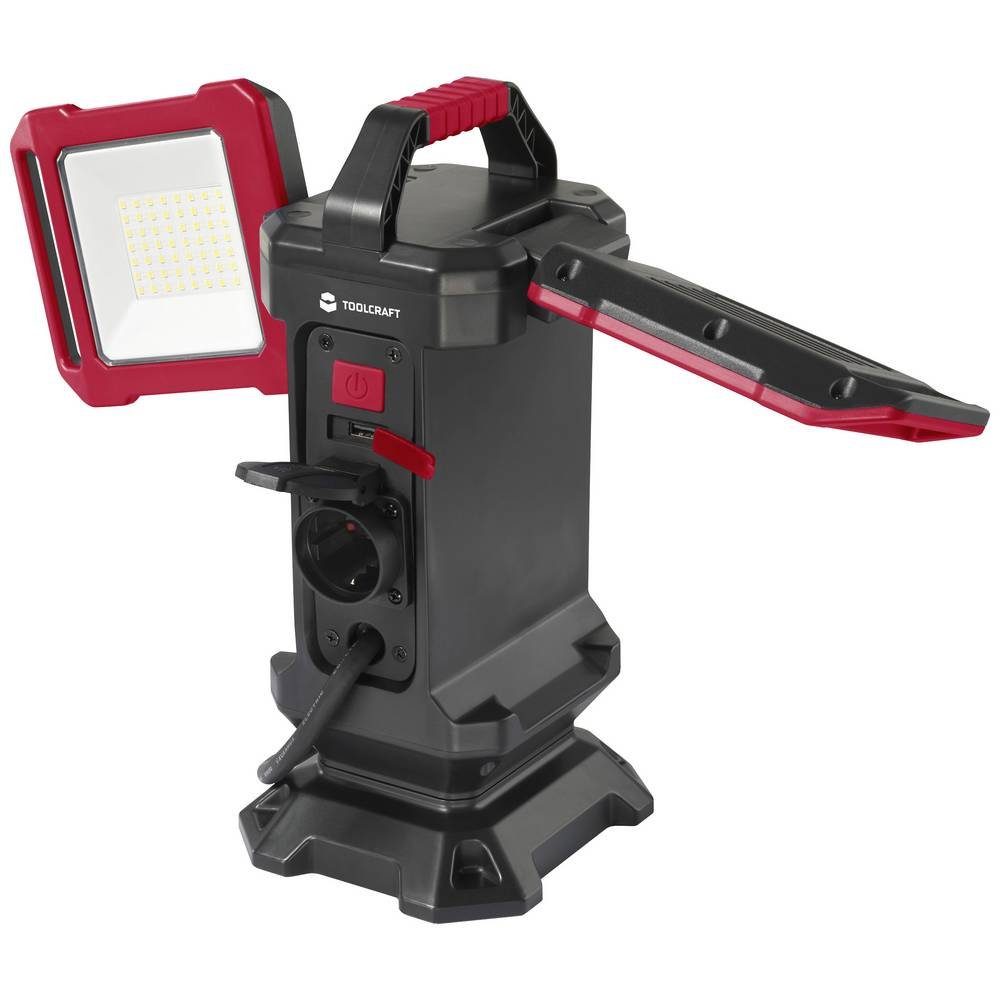 TOOLCRAFT LED work light including tripod TO-7843728, height adjustable, adjustable lampshade, with carrying handle, with USB