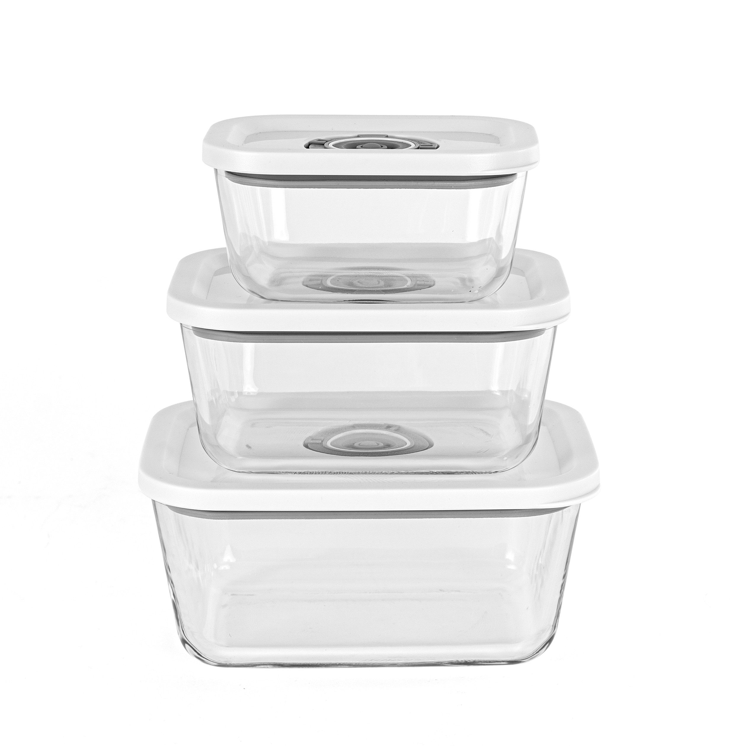 Rommelsbacher Vakuumbehälter VCG 1, Borosilikatglas, Kunststoff, (Set, 3-tlg., 3 Vakuumbehälter mit Deckel (370, 700, 1150 ml), aus hygienischem Borosilikat Glas, BPA-frei und spülmaschinenfest
