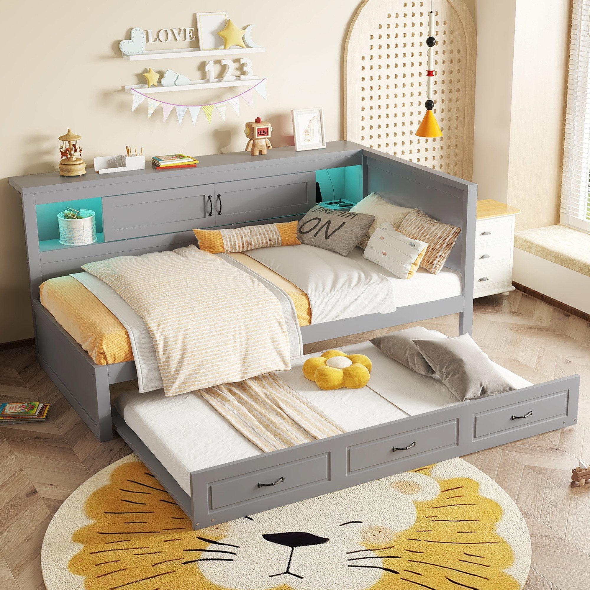 Ulife Daybett Tagesbett, Schlafsofa, mit Ausziehbares Bett, LED-Leuchten, S günstig online kaufen