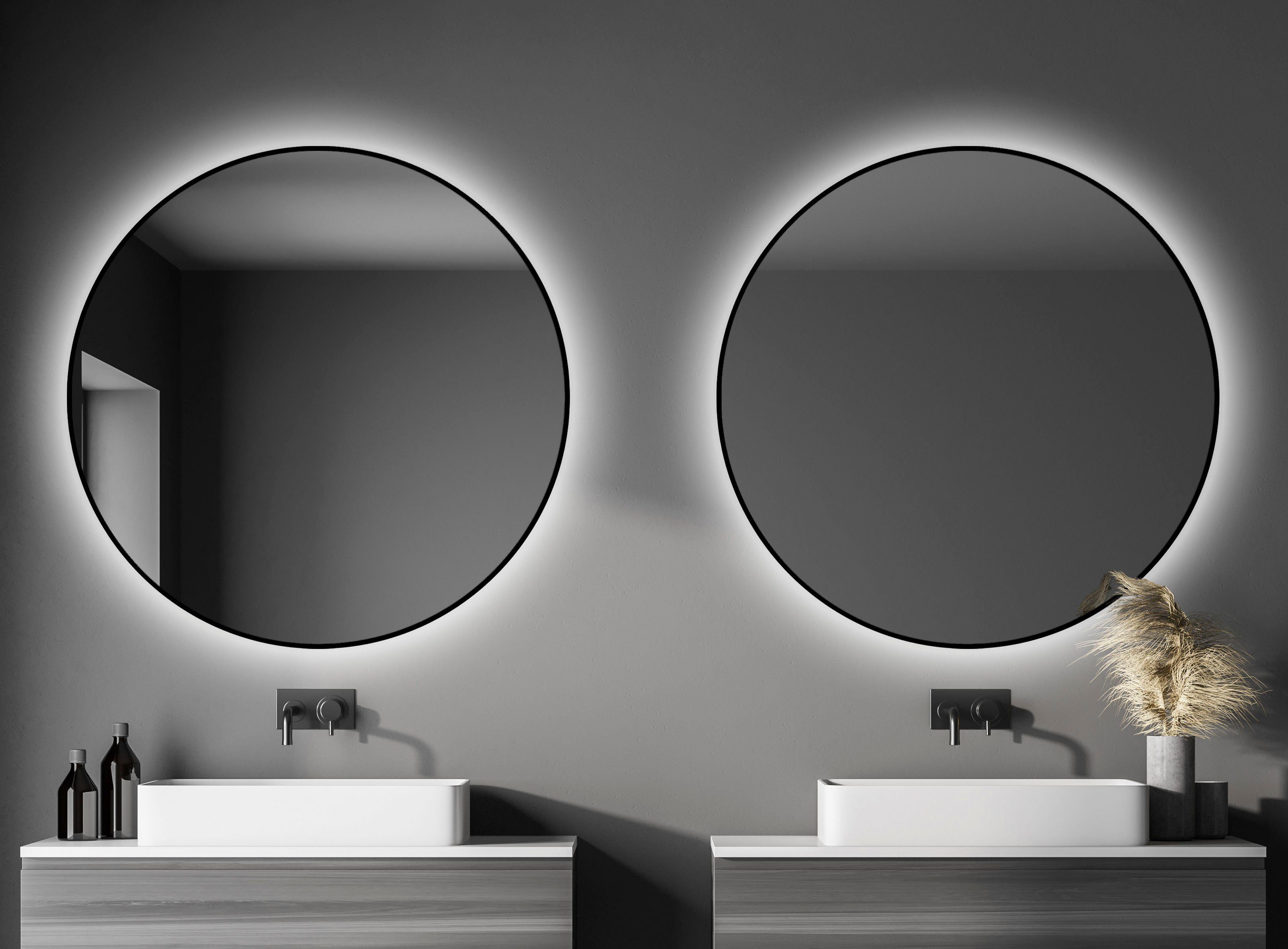 Talos Dekospiegel, rund, mit indirekter LED Beleuchtung in schwarz matt Ø 120 cm-HomeTrends