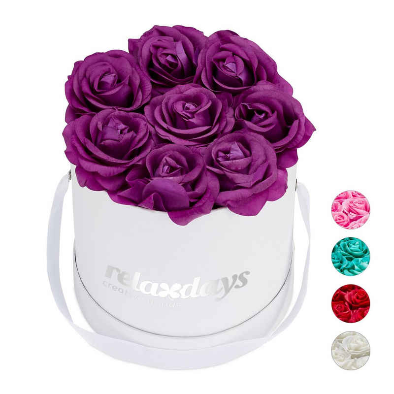 relaxdays Papierblumen »Weiße Rosenbox rund mit 8 Rosen«, Lila