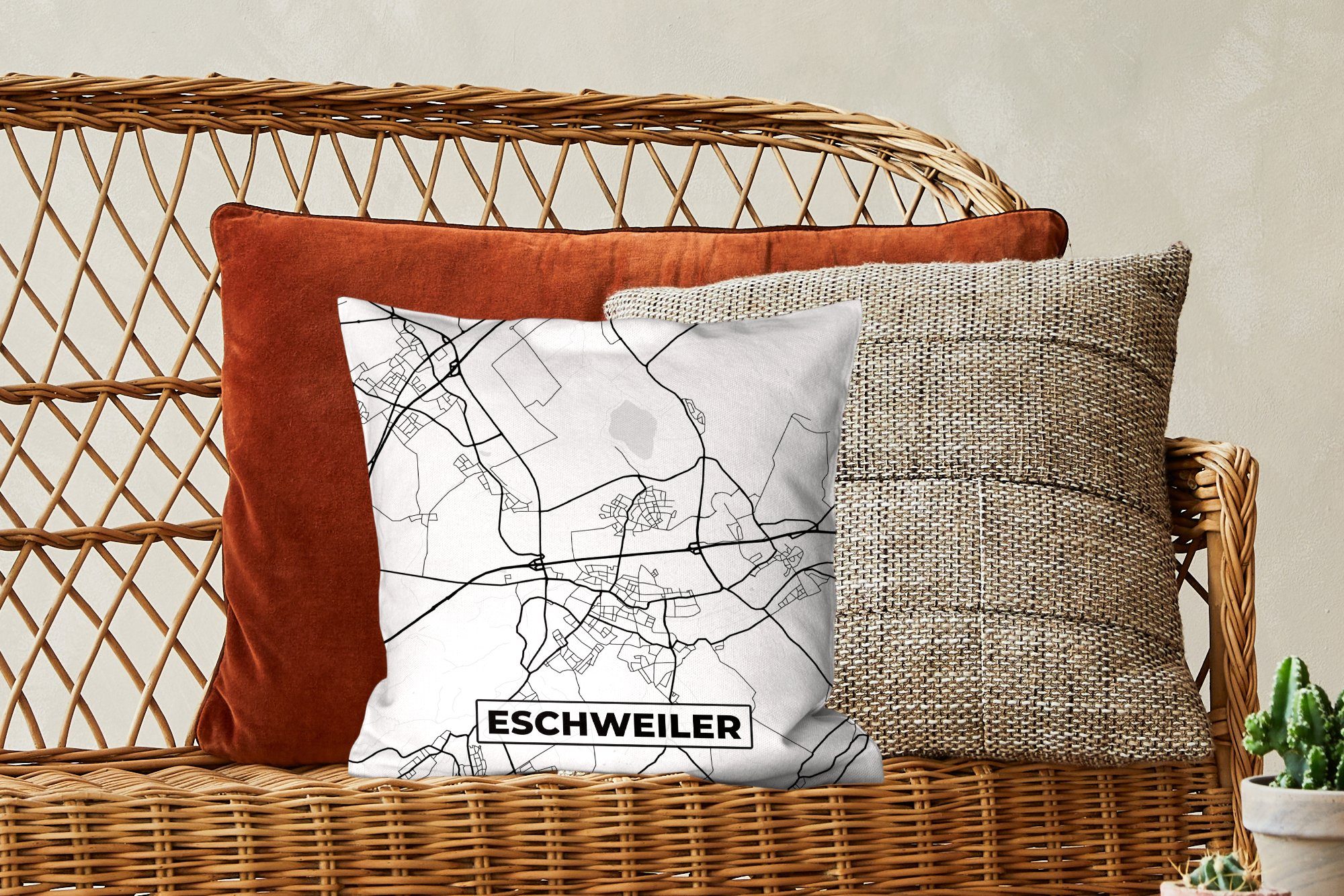 mit Wohzimmer, Zierkissen Karte, Deko, Sofakissen - Stadtplan für Dekokissen Schlafzimmer, Füllung Eschweiler - MuchoWow