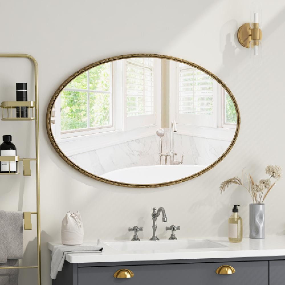 BBWL Badspiegel Ovaler Retro Wandspiegel aus Eisen, Antik-Look, Vintage, Badezimmerspiegel, Wohnzimmer, Schlafzimmer, 65x100cm, Glas, MDF – Bild 2 von 5