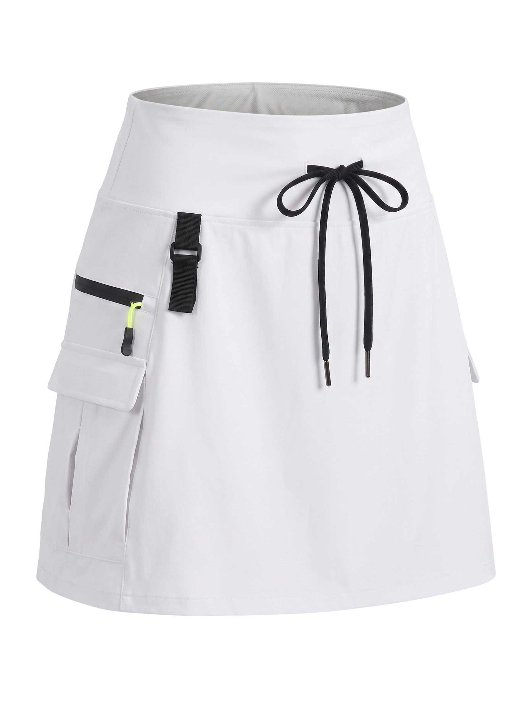 FemmeTone Minirock Damen Cargorock sportlich mit Taschen, kurzer Sommerrock mit Kordelzug Outdoorrock mit Reißverschlusstaschen, Freizeitrock elastischer Bund