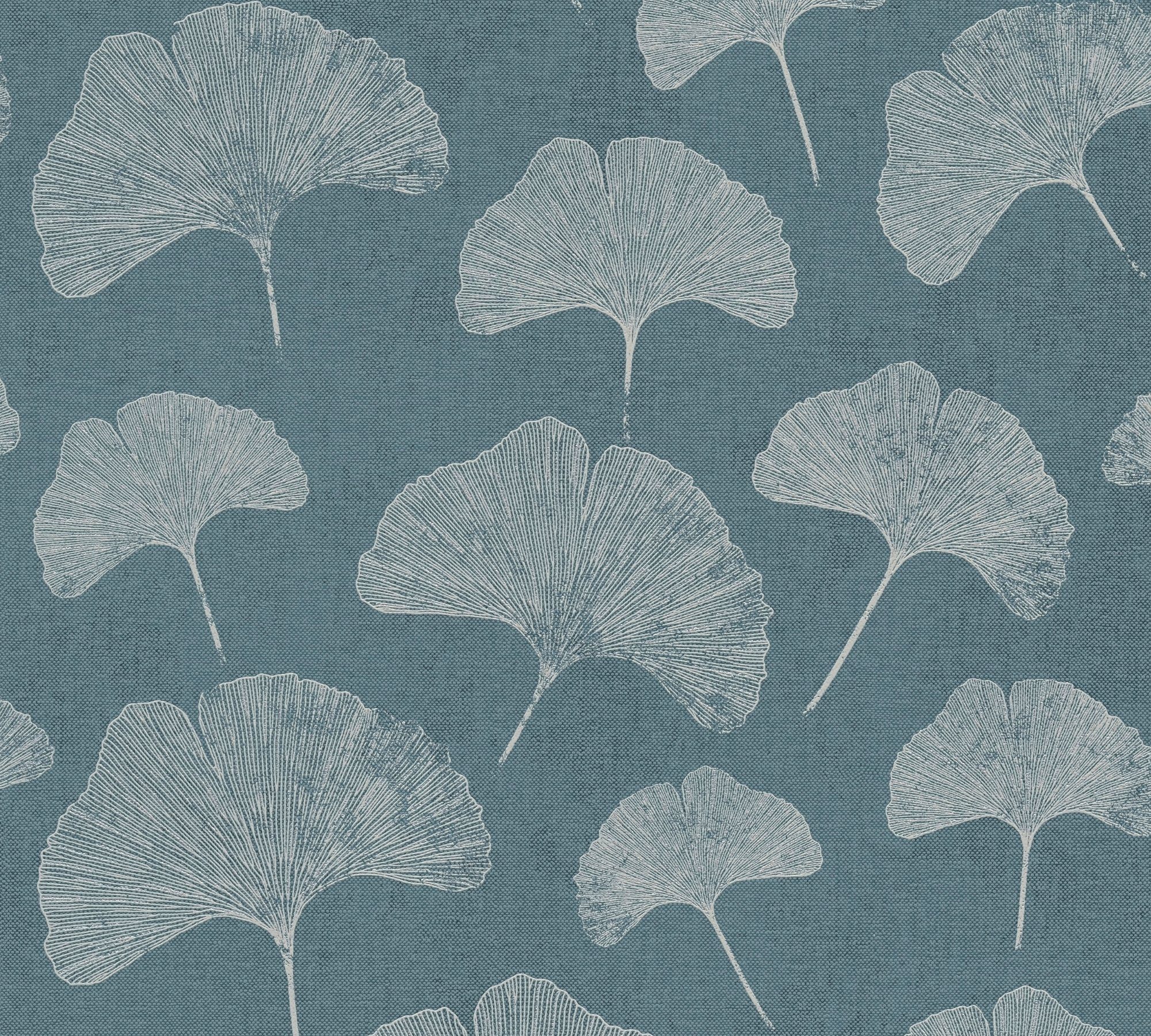 Blatt Tapete St), (1 matt, Blau,Weiß,Silber Floral Blättertapete A.S. Vliestapete Ginko Création Tapete, strukturiert,