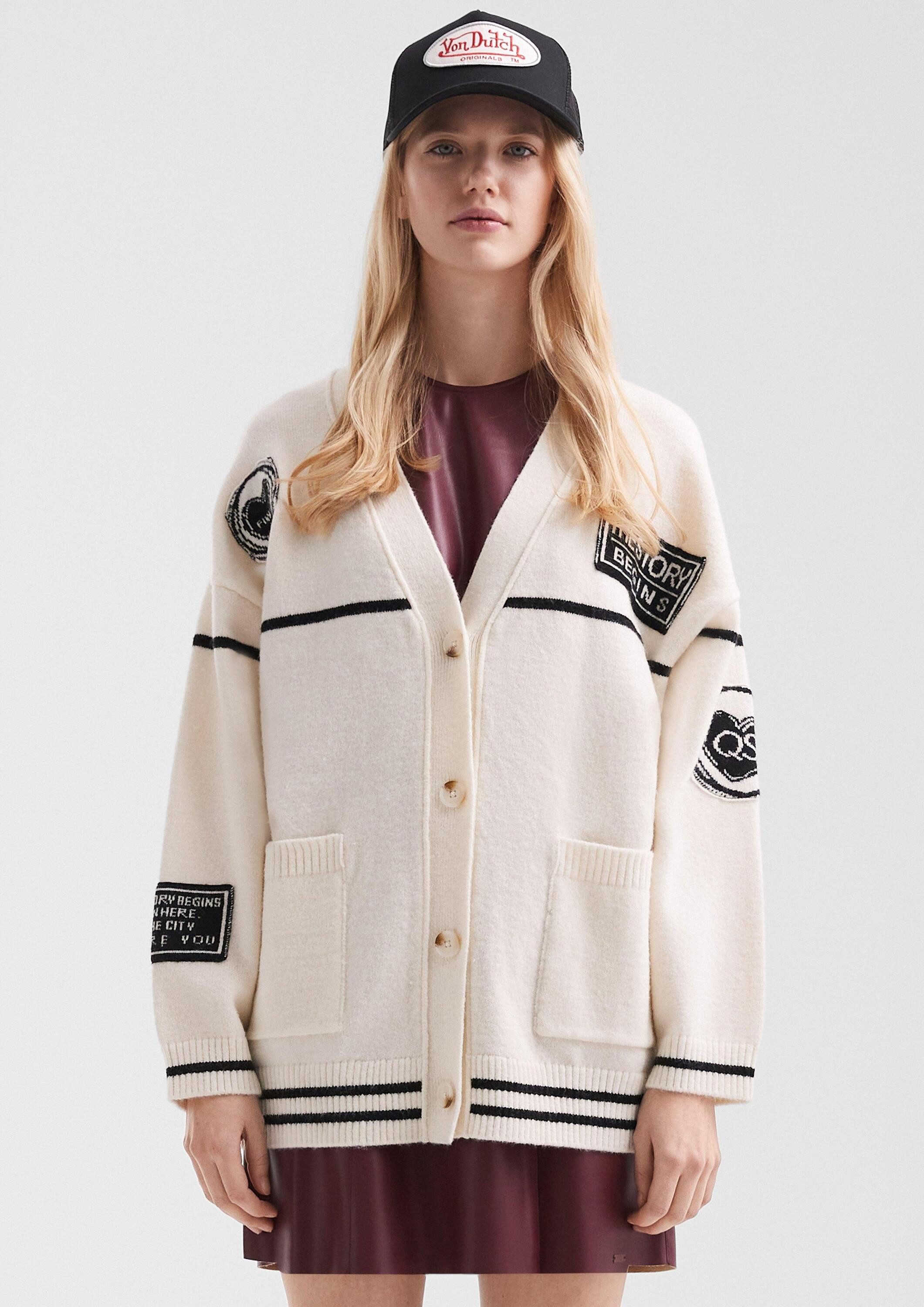 QS Cardigan Strickjacke Lässige Oversize-Strickjacke mit Patches