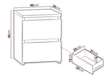 MIRJAN24 Nachttisch Malwa M2 (mit 2 Schubladen), grifflose Öffnungssystem, geräumiger Schubladen