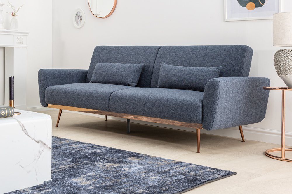 riess-ambiente Schlafsofa BELLEZZA 210cm blau · / Kissen · 3-Sitzer inkl. Wohnzimmer Metall · Retro · 1 Couch Teile, · roségold, Stoff