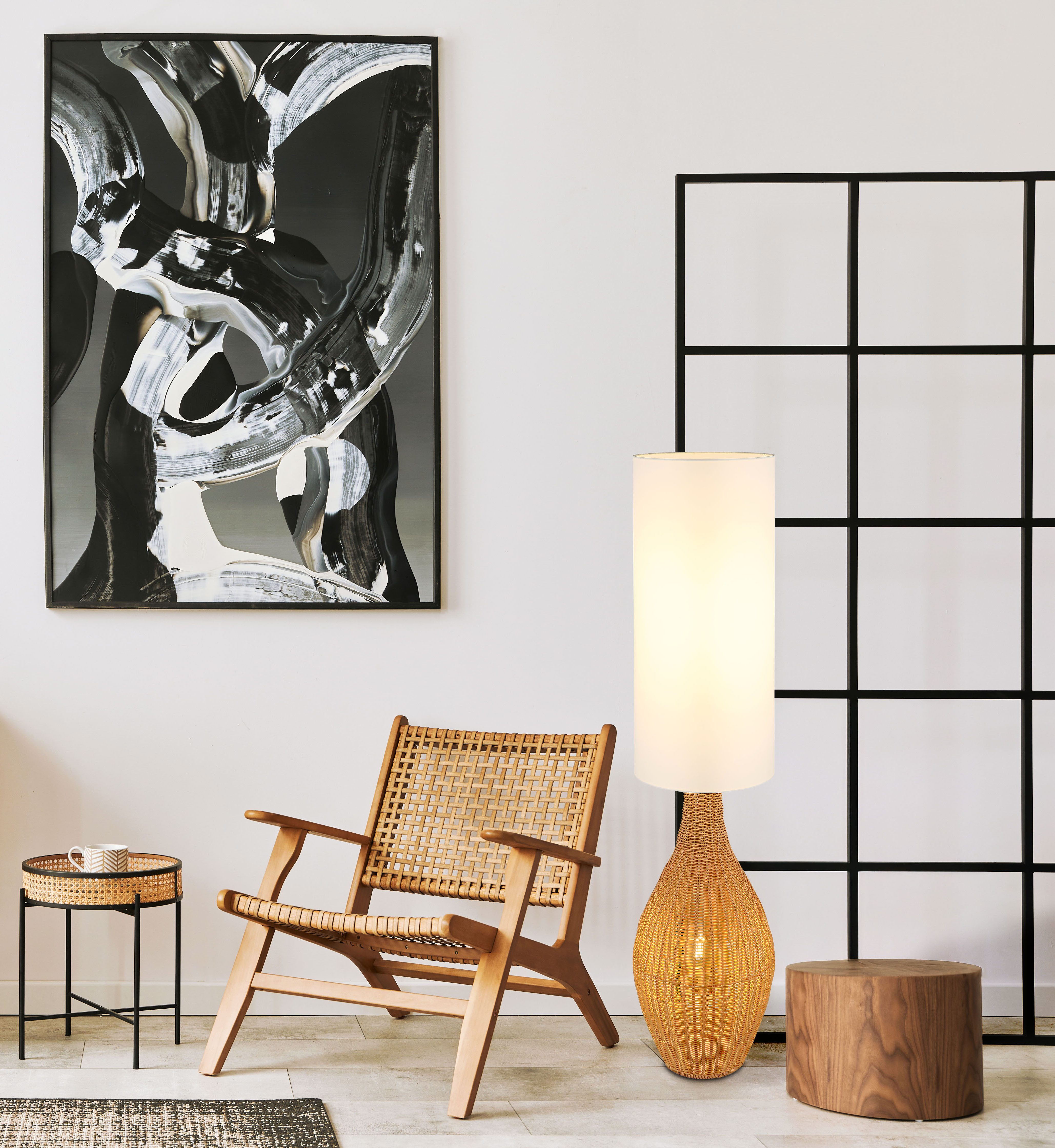 NOWA Stehlampe ANKO, ohne Leuchtmittel, Stehleuchte, Rattan-Optik, Wohnzimm günstig online kaufen