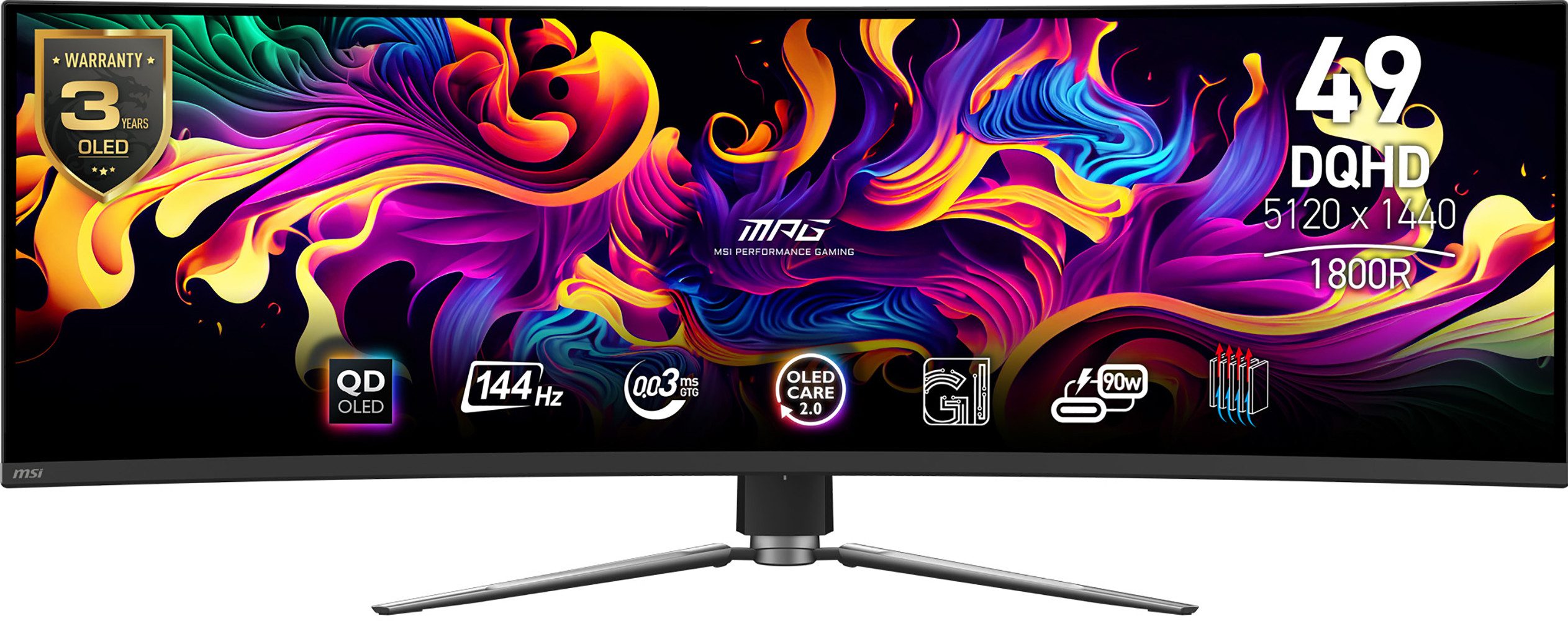 MSI MPG 491CQP QD-OLED Curved-Gaming-OLED-Monitor (125 cm/49 ", 5120 x 1440 px, DQHD, 0,03 ms Reaktionszeit, 144 Hz, QD-OLED)