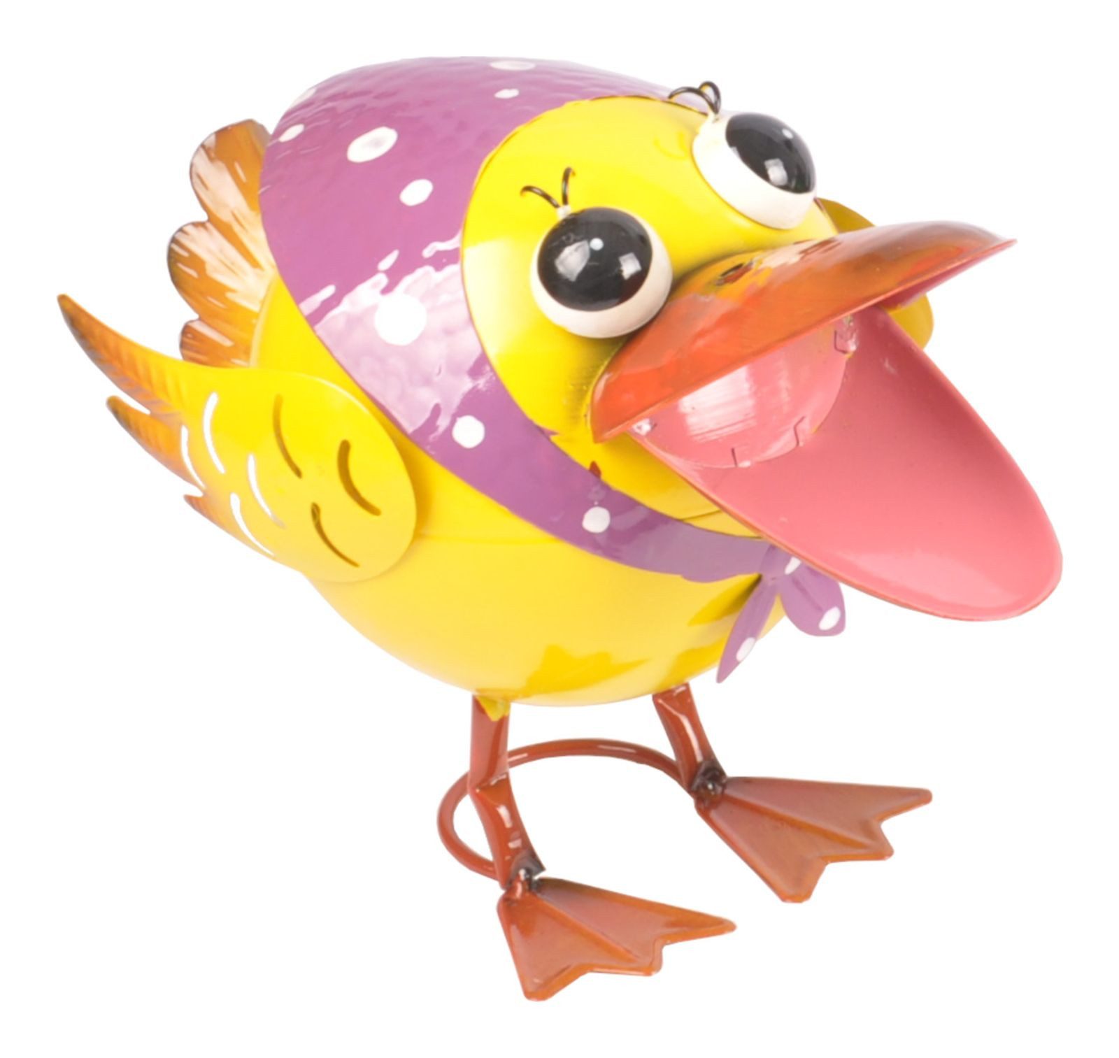 BURI Gartenfigur Garten Dekofigur bunter Vogel aus Metall Gartendeko Gartenfigur Metall, Vogel gelb