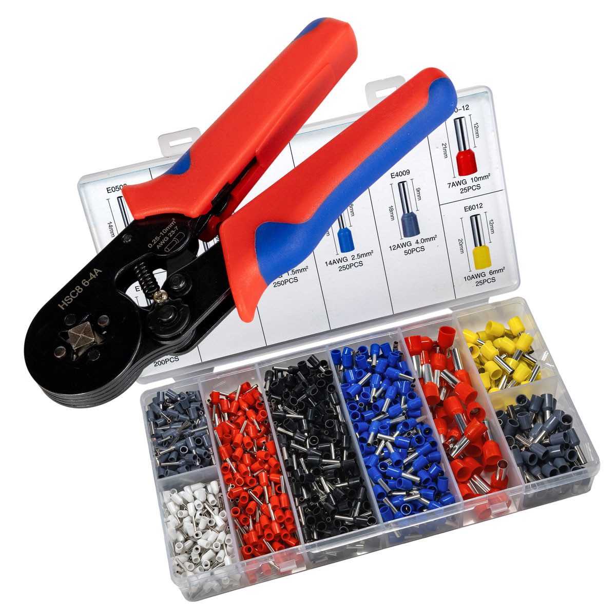 Beast Crimpzange Crimpzange mit 1200 teiligem Aderendhülsen Set, Zange 0.25-10 mm²