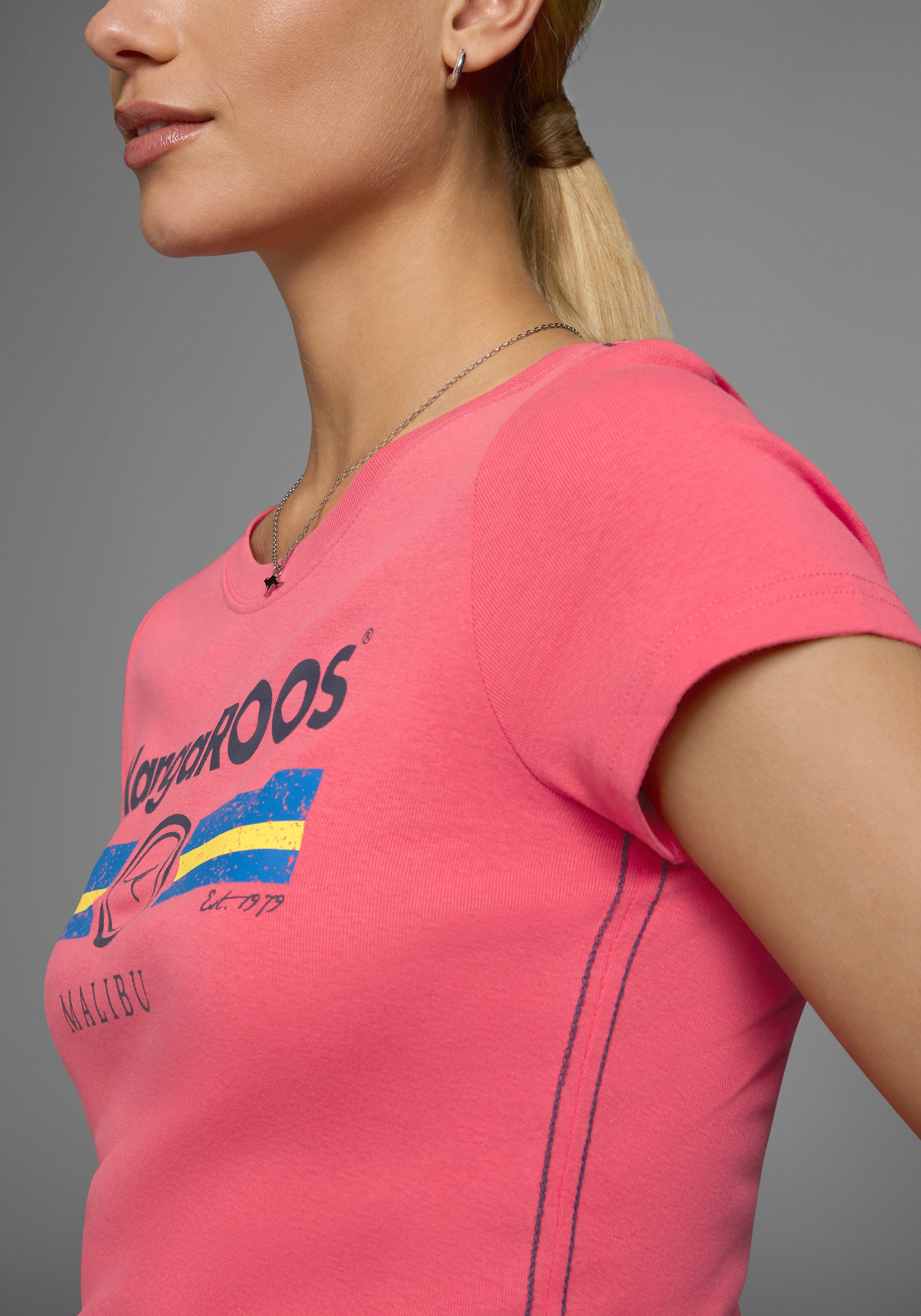 KangaROOS T-Shirt Kurzarm, unifarben und bedruckt, Rundhalsausschnitt