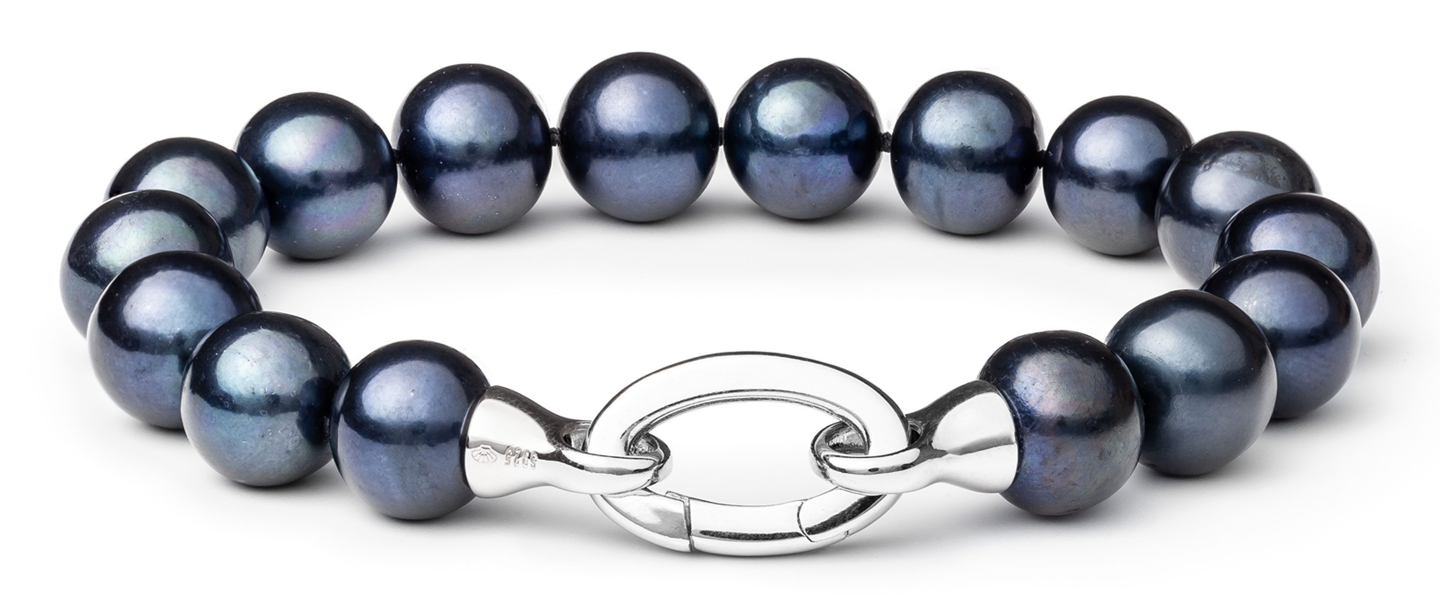 Gaura Pearls Perlenarmband klassisch schwarz rund 11-12 mm, echte Süßwasserzuchtperle, 925er rhodiniertes Silber