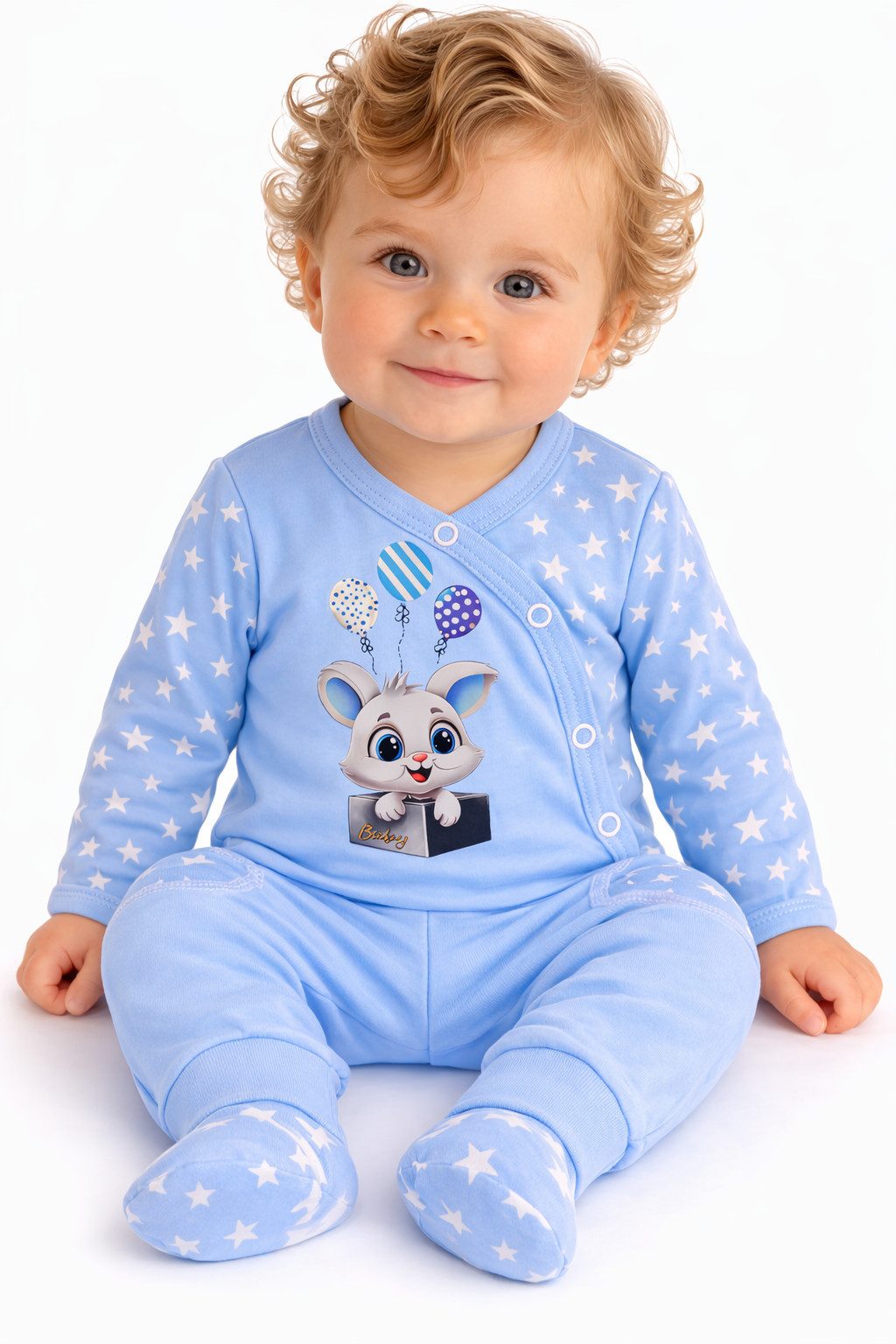 Body & Hose Baby Set Wickelbody und Schlupfhose Anzug in Blau mit Hasen