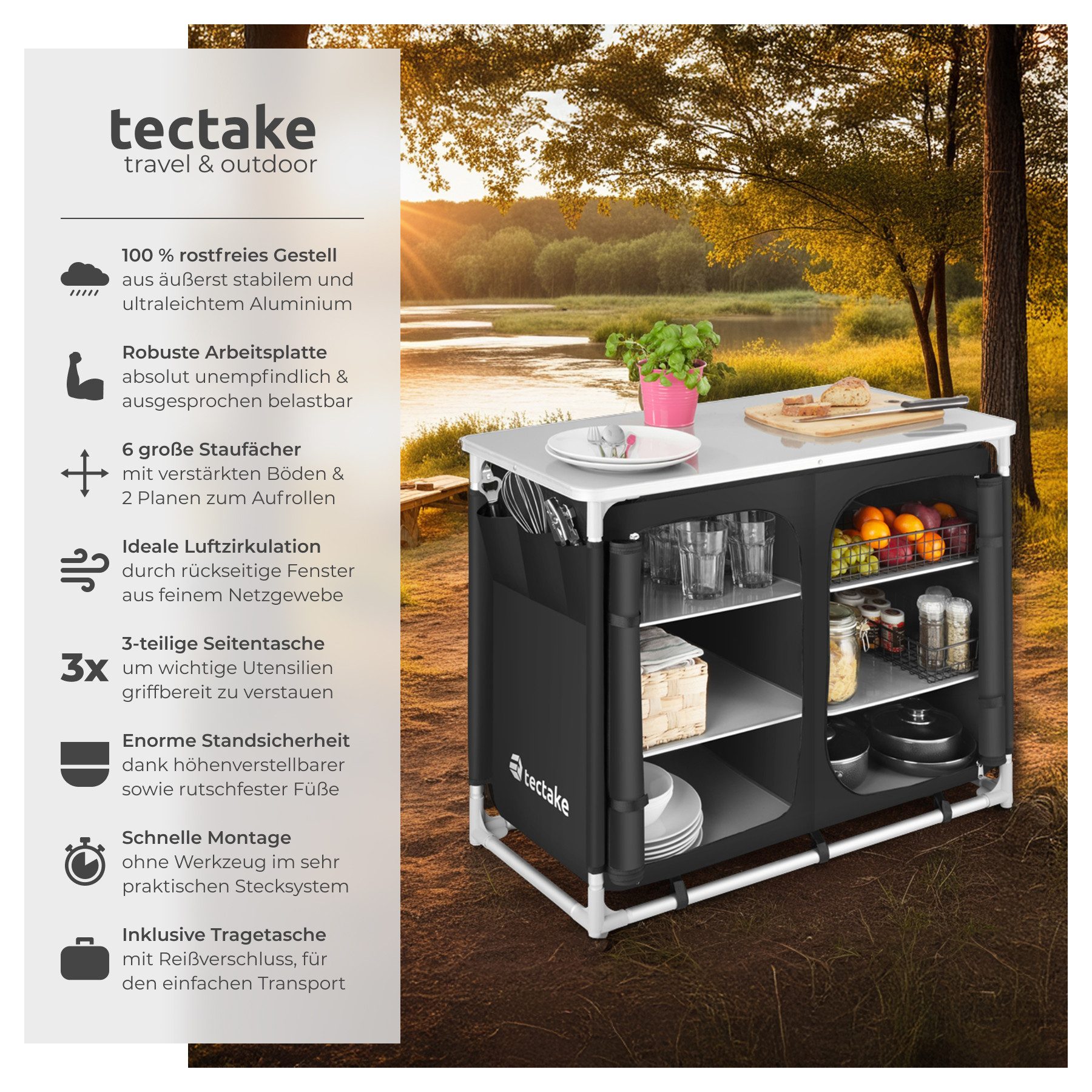 tectake Campingtisch Campingschrank Deluxe mit 6 günstig online kaufen