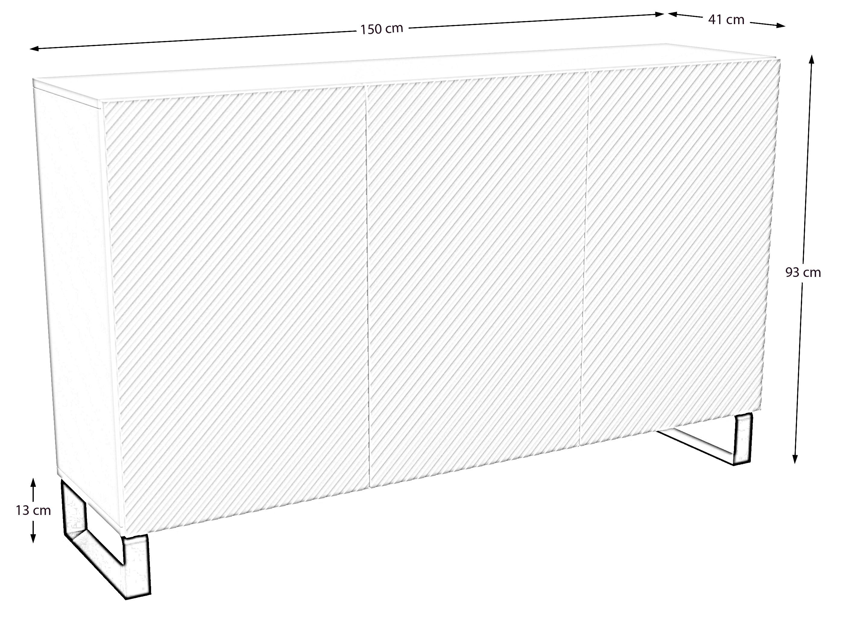 Wohnzimmerkommode), mit Einlegeböden Sideboard, schwarz, Push-To-Open mit Design, Kommode cm 150 + modernes (Eiche Beautysofa Lio artisan 3 Türen,
