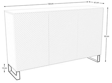 Beautysofa Kommode Kler (150 cm, Weiß / Schwarz, dreitürig Sideboard,für Wohnzimmer), mit gefräste Fronten, modernes Design